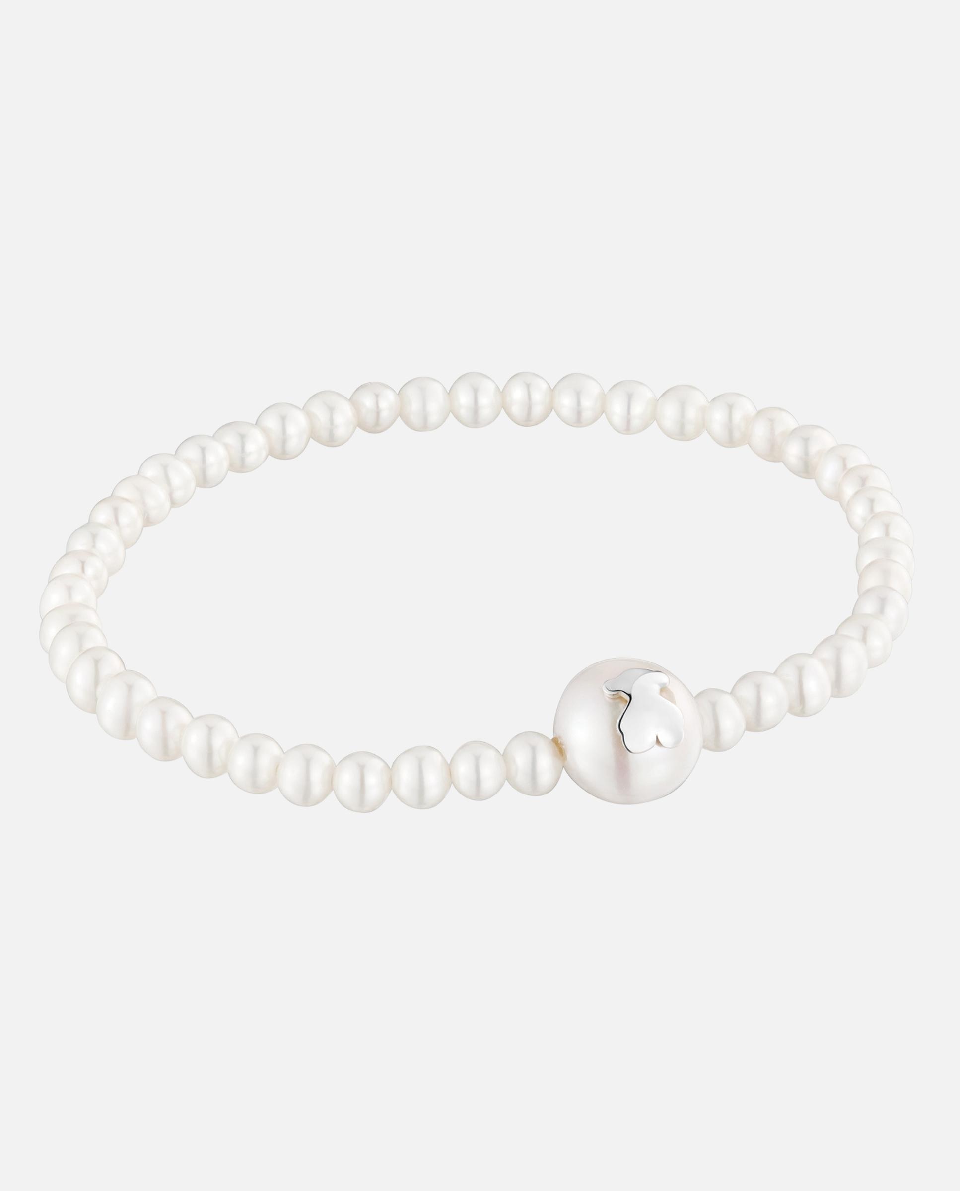 Pulseira Elástica de Prata e Pérolas Cultivadas Icon Pearl Branco-1