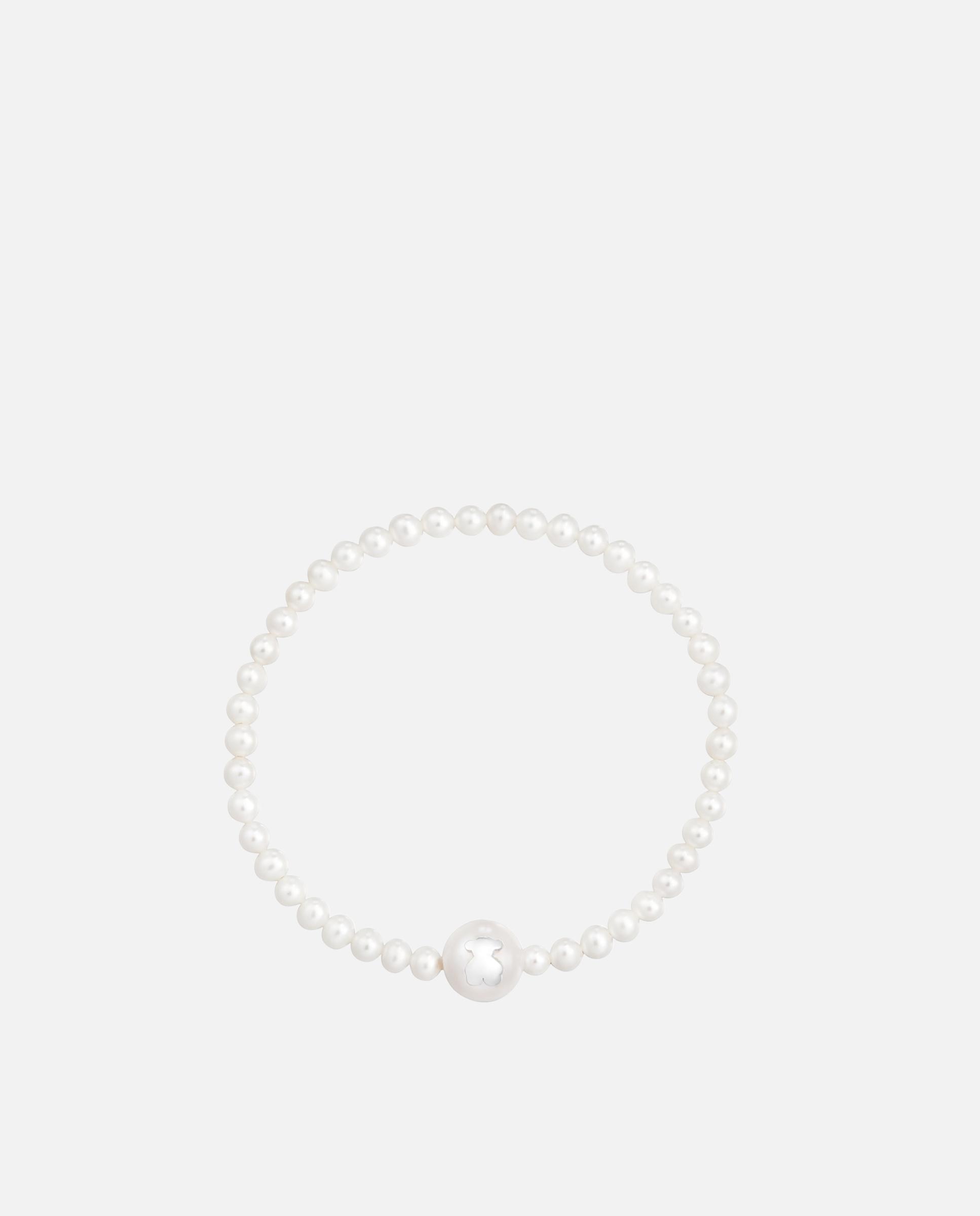 Pulseira Elástica de Prata e Pérolas Cultivadas Icon Pearl Branco-3