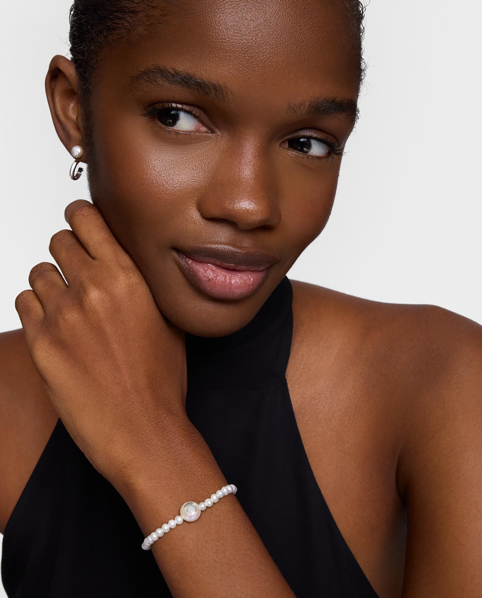 Pulseira Elástica de Prata e Pérolas Cultivadas Icon Pearl Branco-5