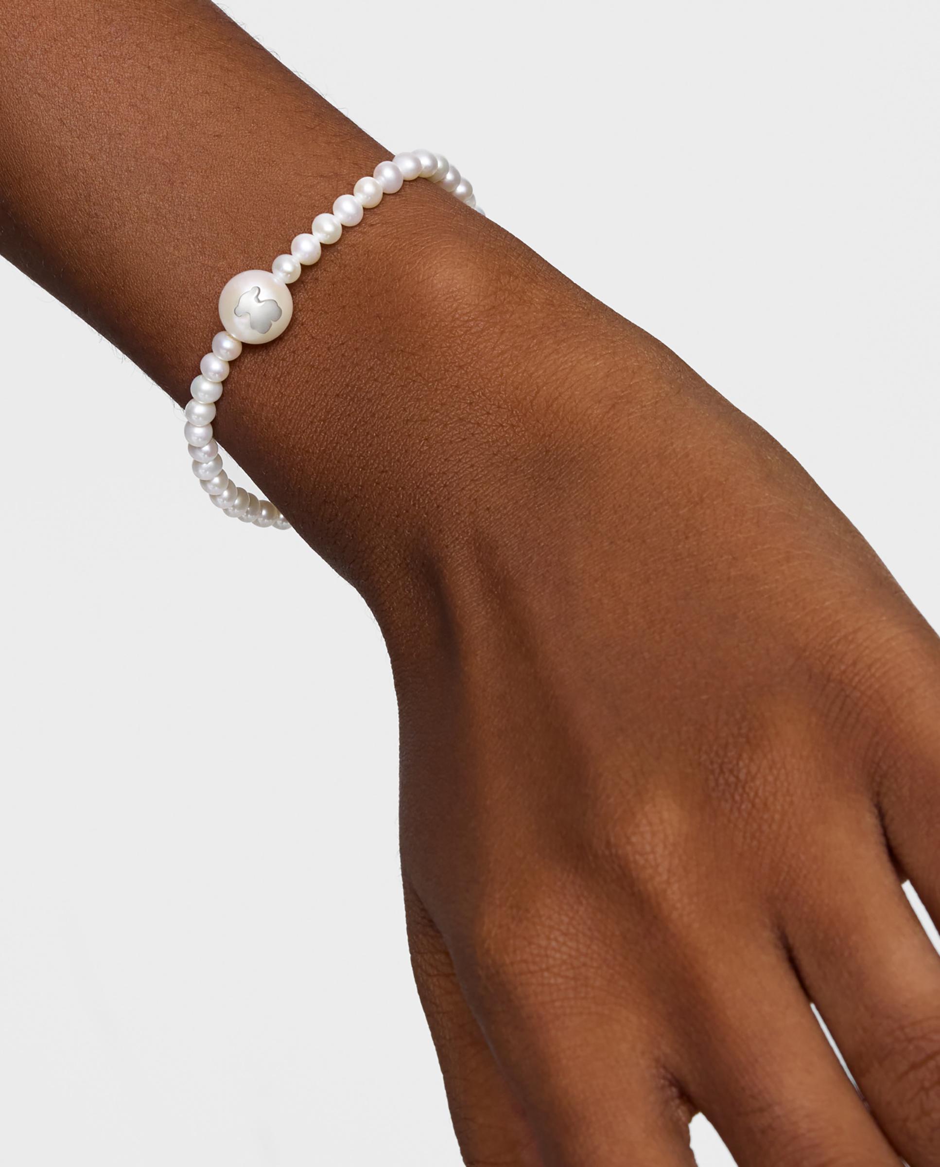 Pulseira Elástica de Prata e Pérolas Cultivadas Icon Pearl Branco-7