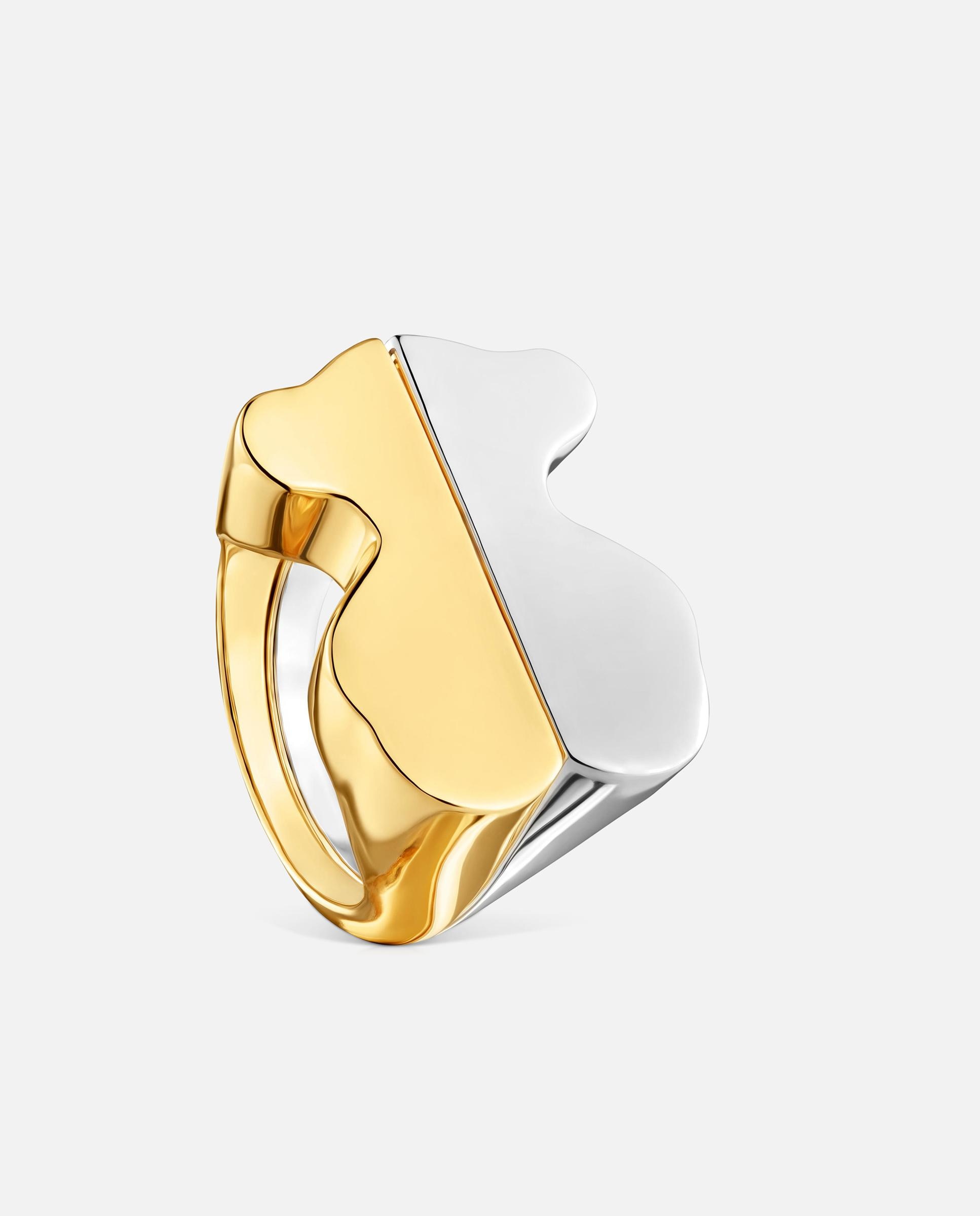 Dois Anéis de Prata e com Banho de Ouro 1950 Bicolor com Urso Bicolor-1