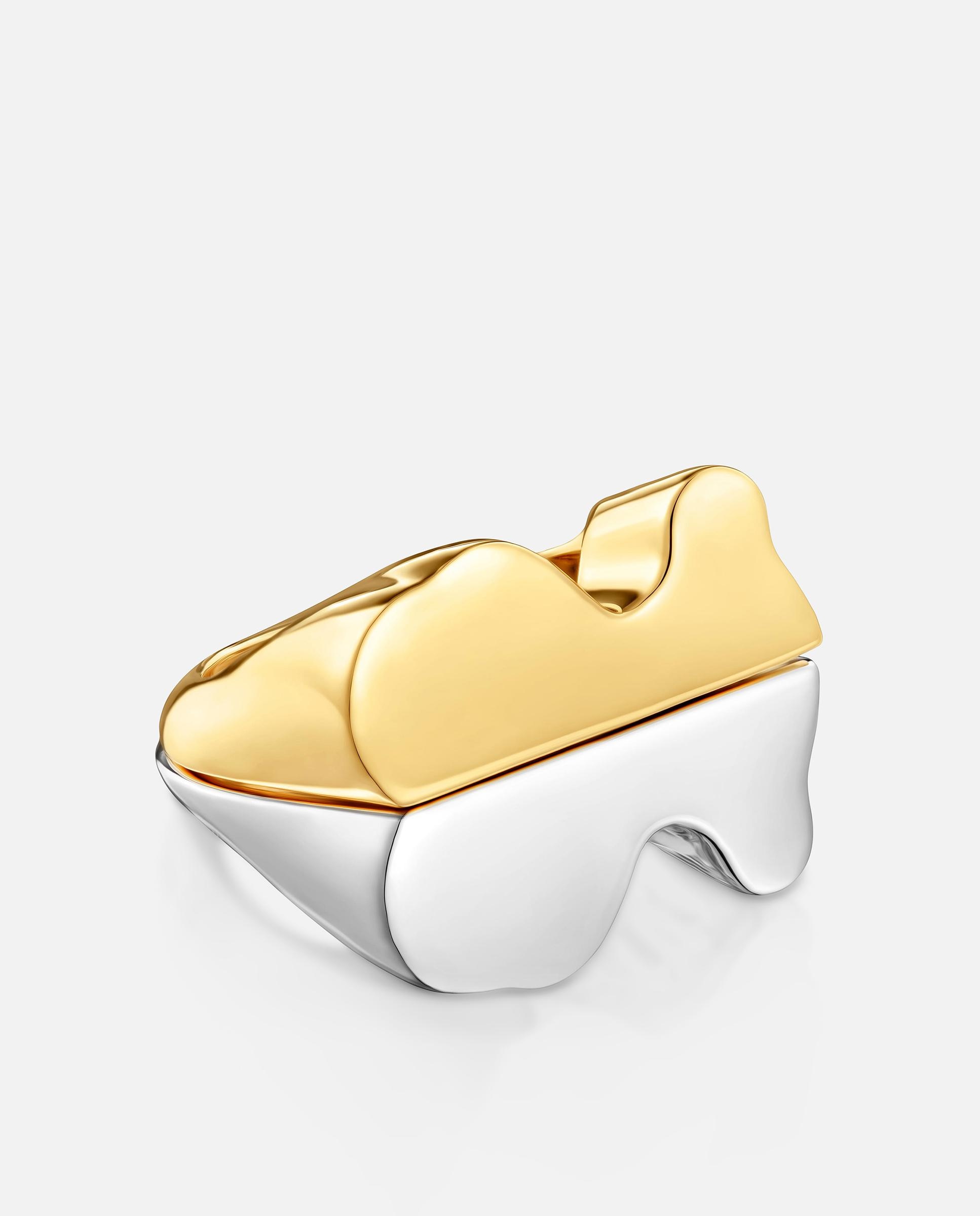 Dois Anéis de Prata e com Banho de Ouro 1950 Bicolor com Urso Bicolor-2