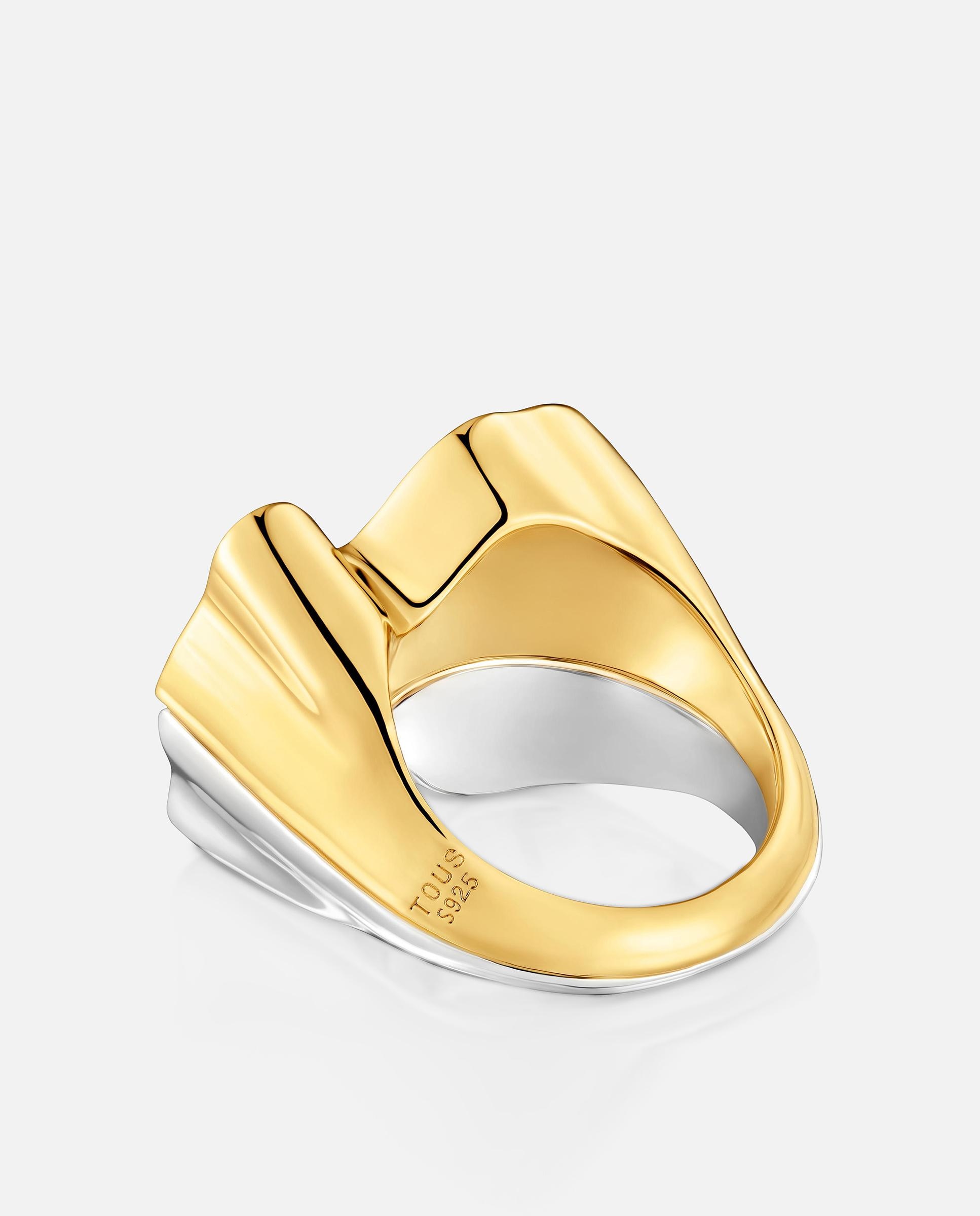 Dois Anéis de Prata e com Banho de Ouro 1950 Bicolor com Urso Bicolor-3