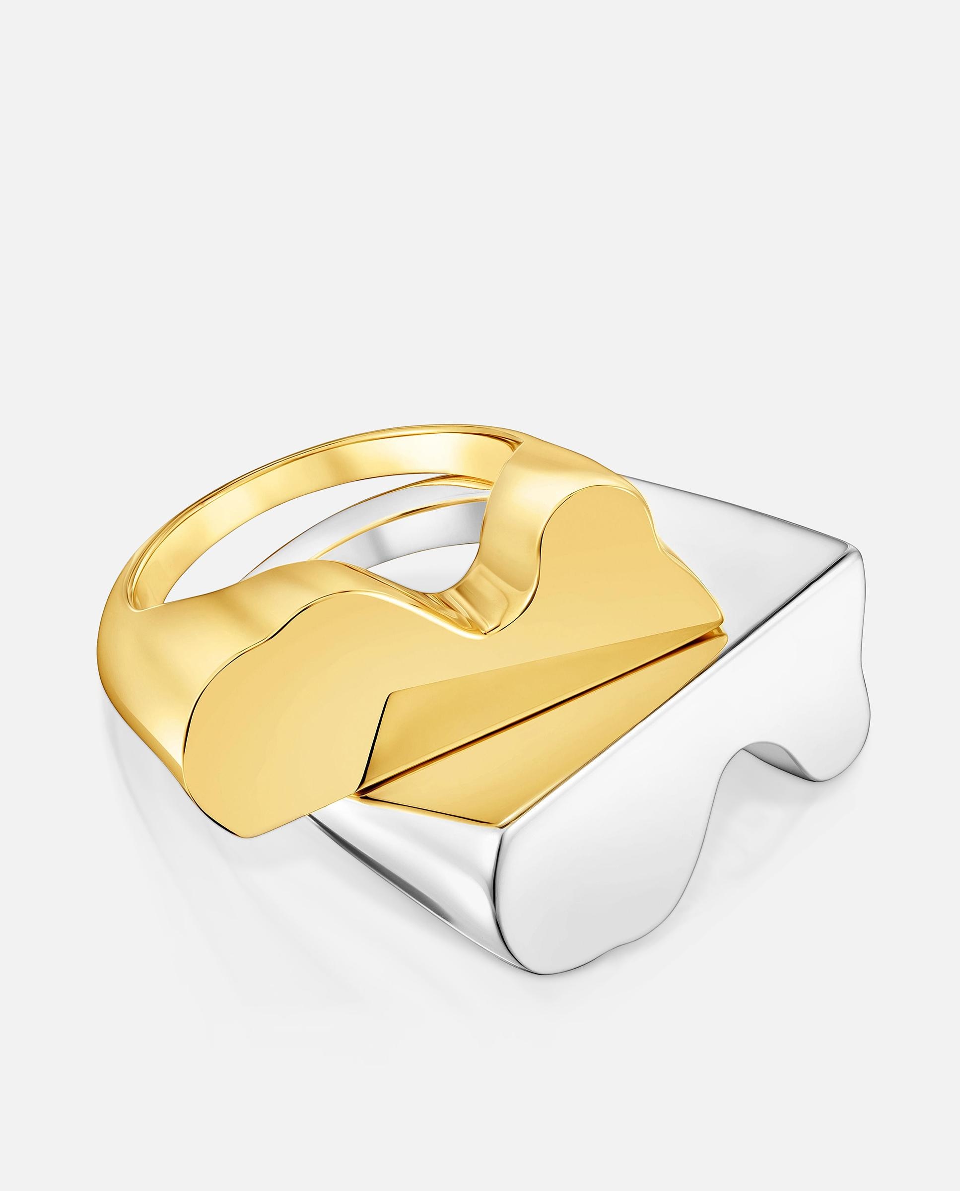 Dois Anéis de Prata e com Banho de Ouro 1950 Bicolor com Urso Bicolor-4