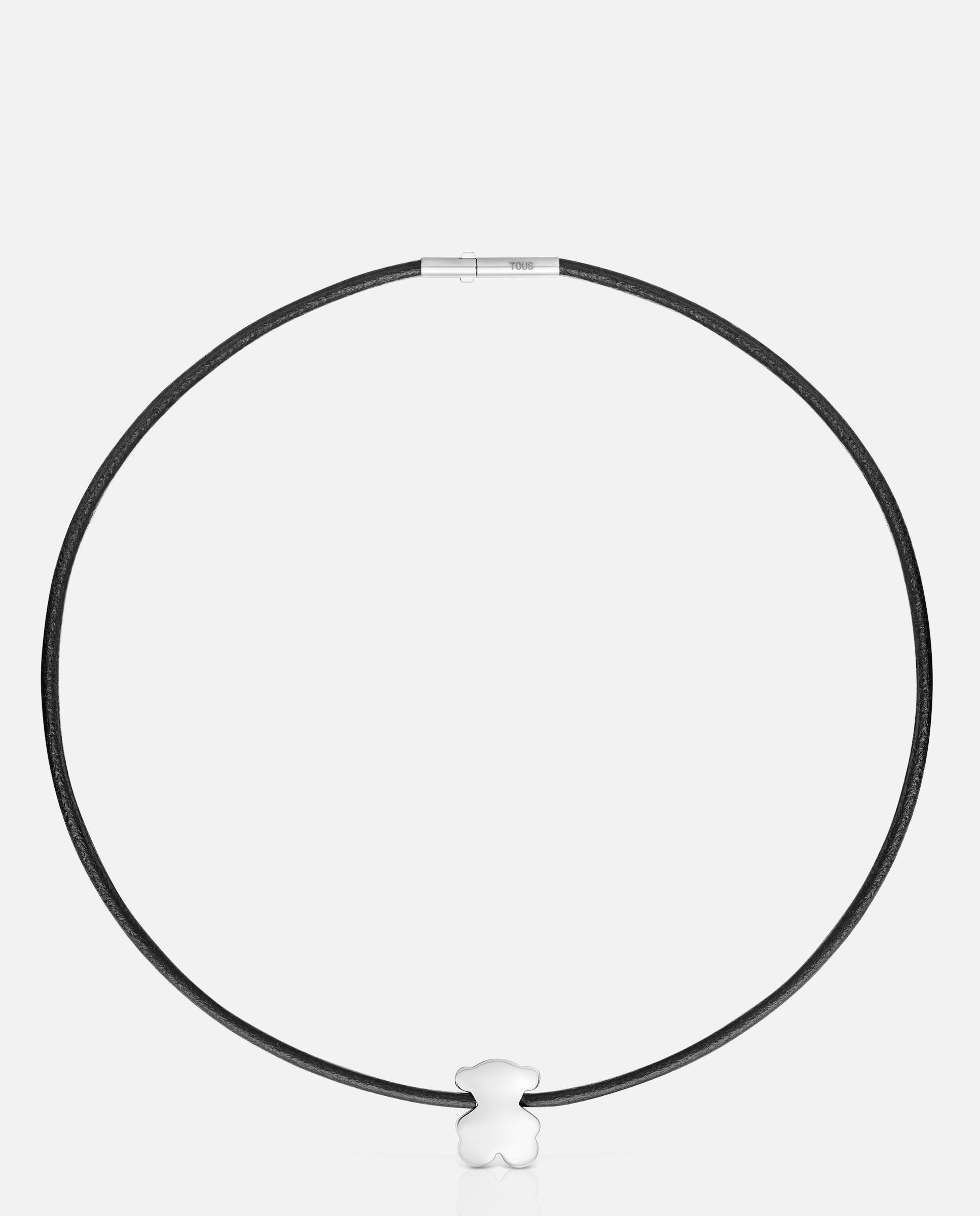 Imagem 0 de Colar Bold Motif com Urso de Prata de Primeira Lei e Borracha em Preto