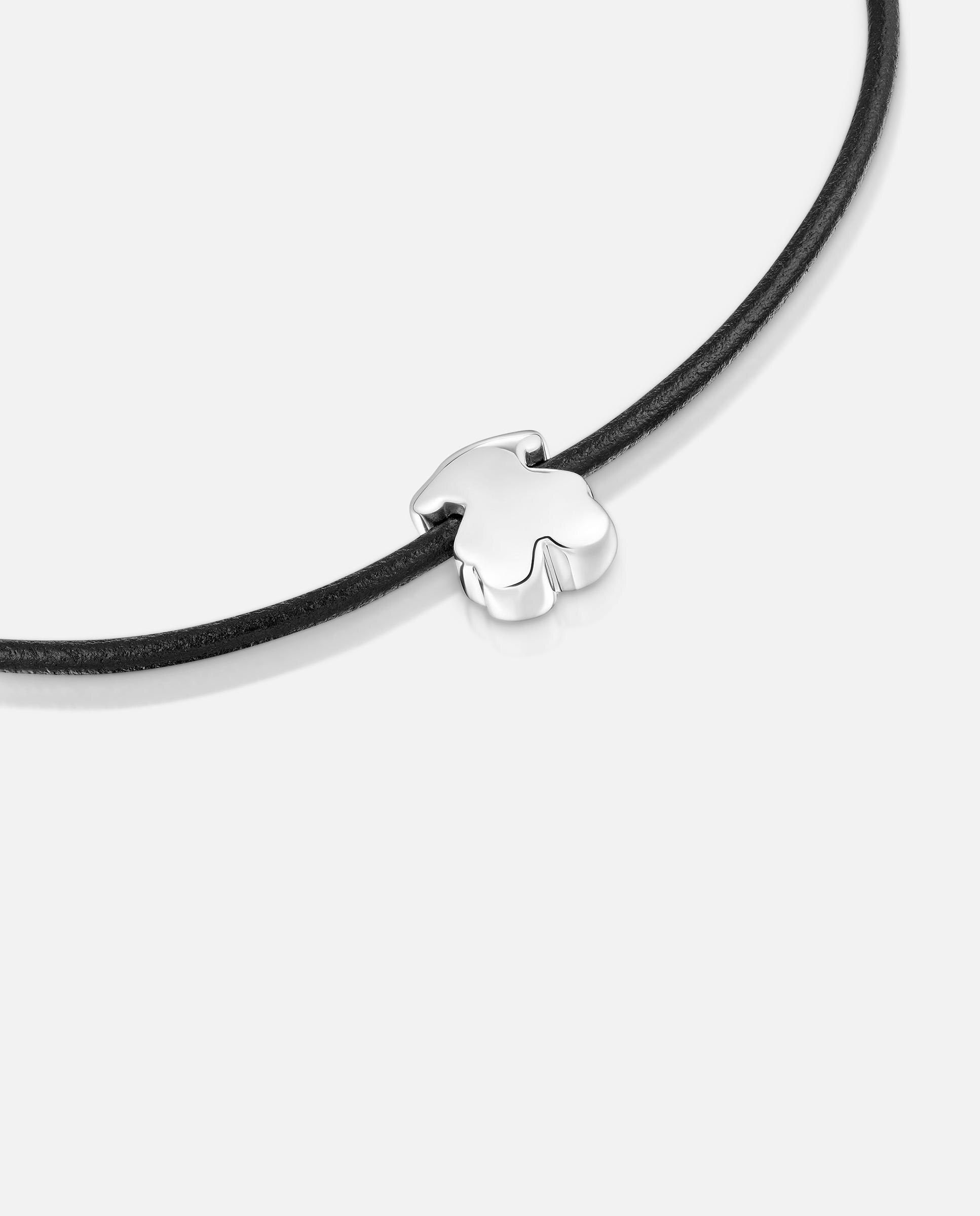 Colar Bold Motif com Urso de Prata de Primeira Lei e Borracha em Preto Preto-2