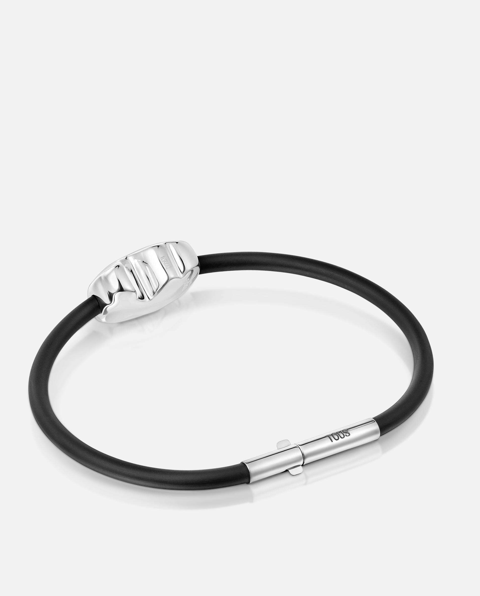 Pulseira de Prata e Borracha Bold Motif Urso de 18 Mm Preto-2