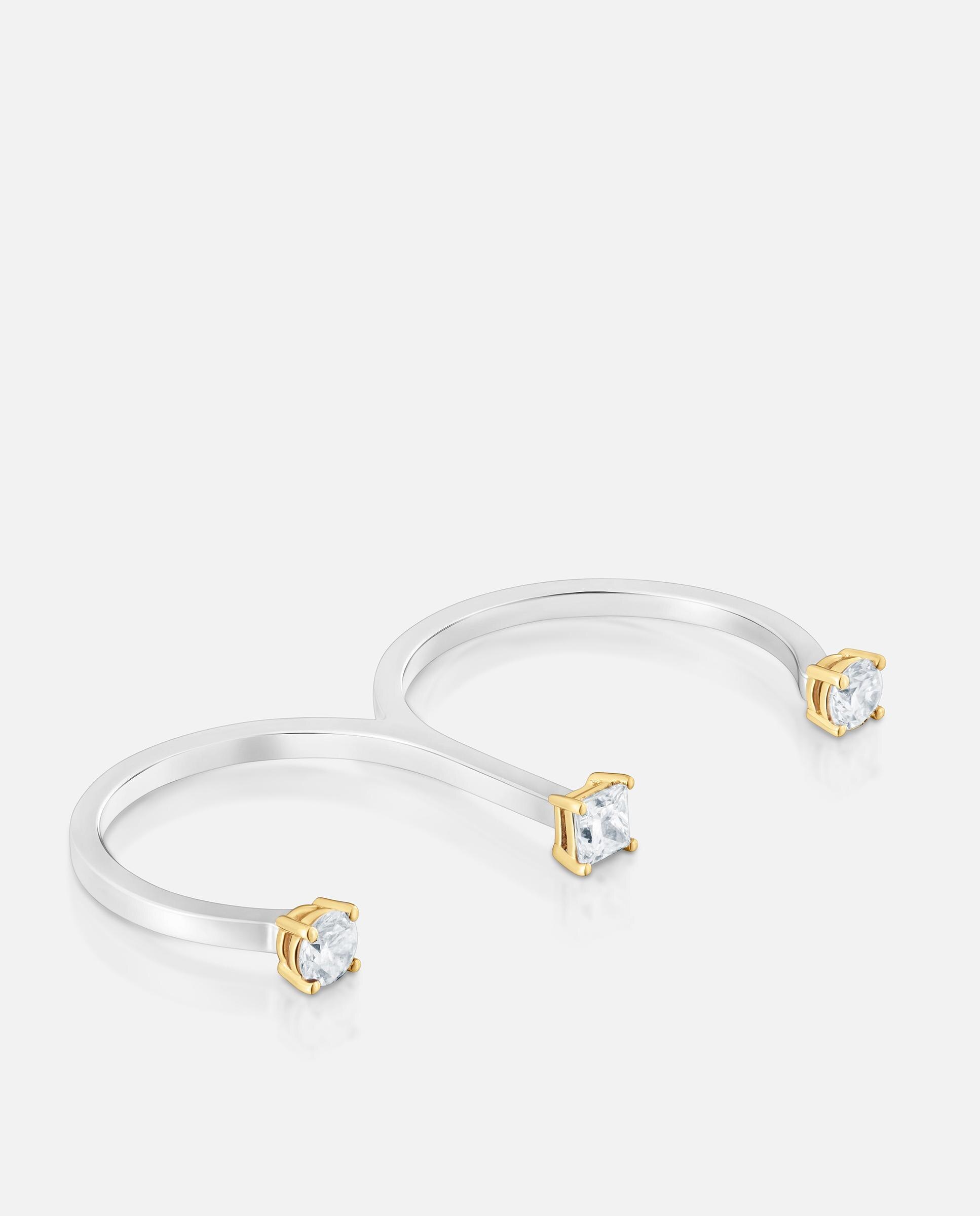 Anel com Diamantes Criados em Laboratório 0,44 Ct Lgd Shine Aberto Duplo de Ouro 14 Kt Branco-2
