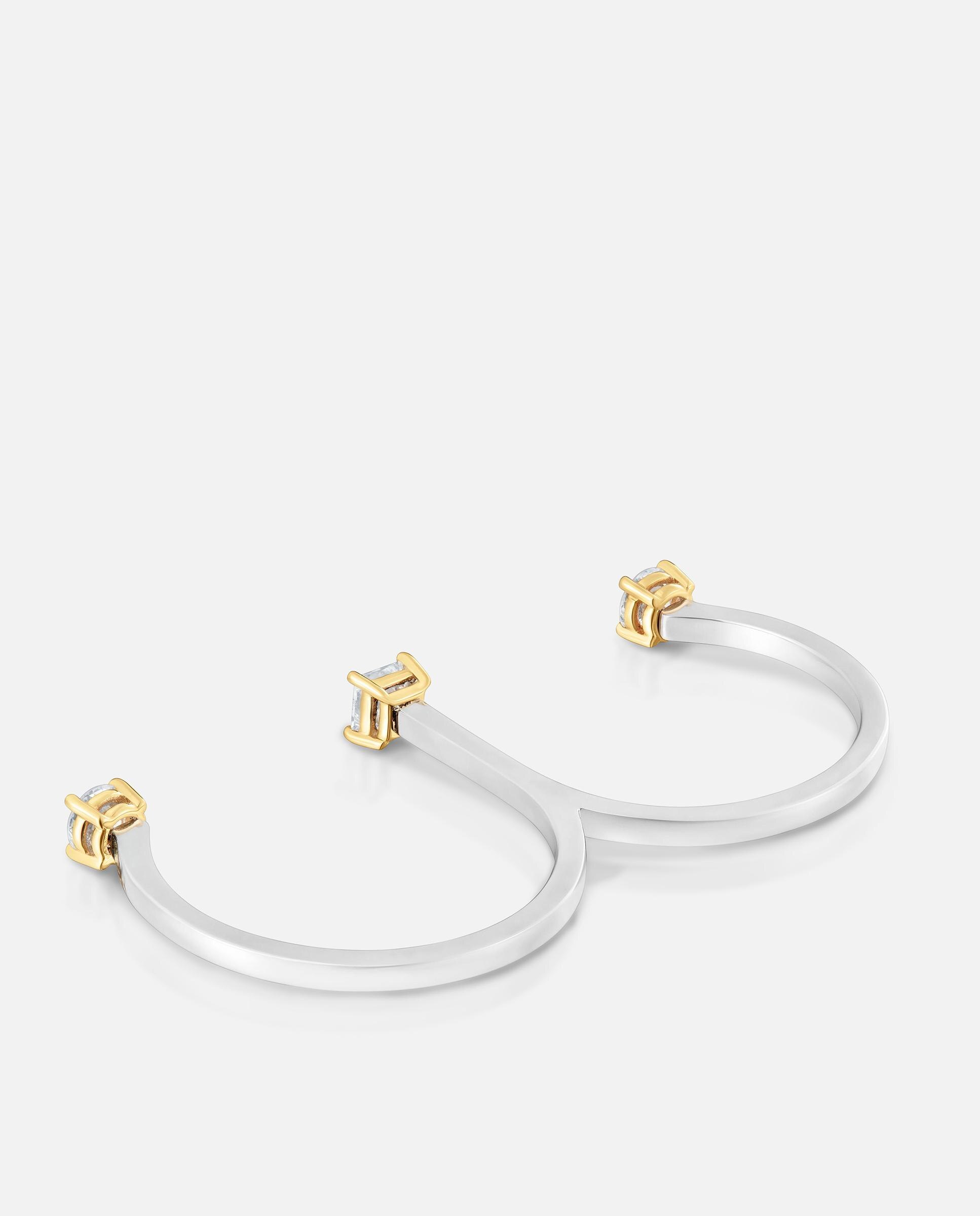 Anel com Diamantes Criados em Laboratório 0,44 Ct Lgd Shine Aberto Duplo de Ouro 14 Kt Branco-3