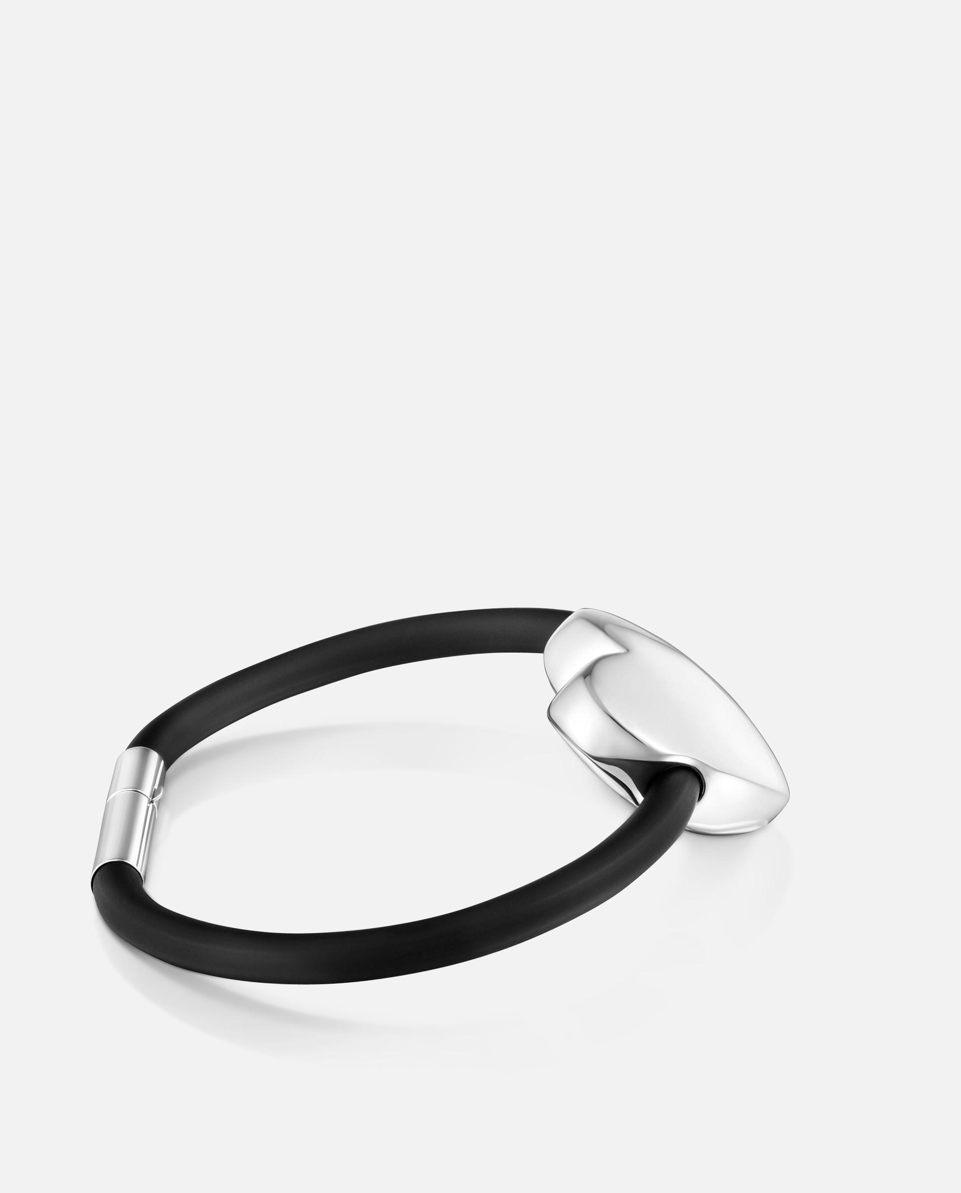Pulseira Coração de Prata e Borracha 24 Mm Bold Motif Preto-2