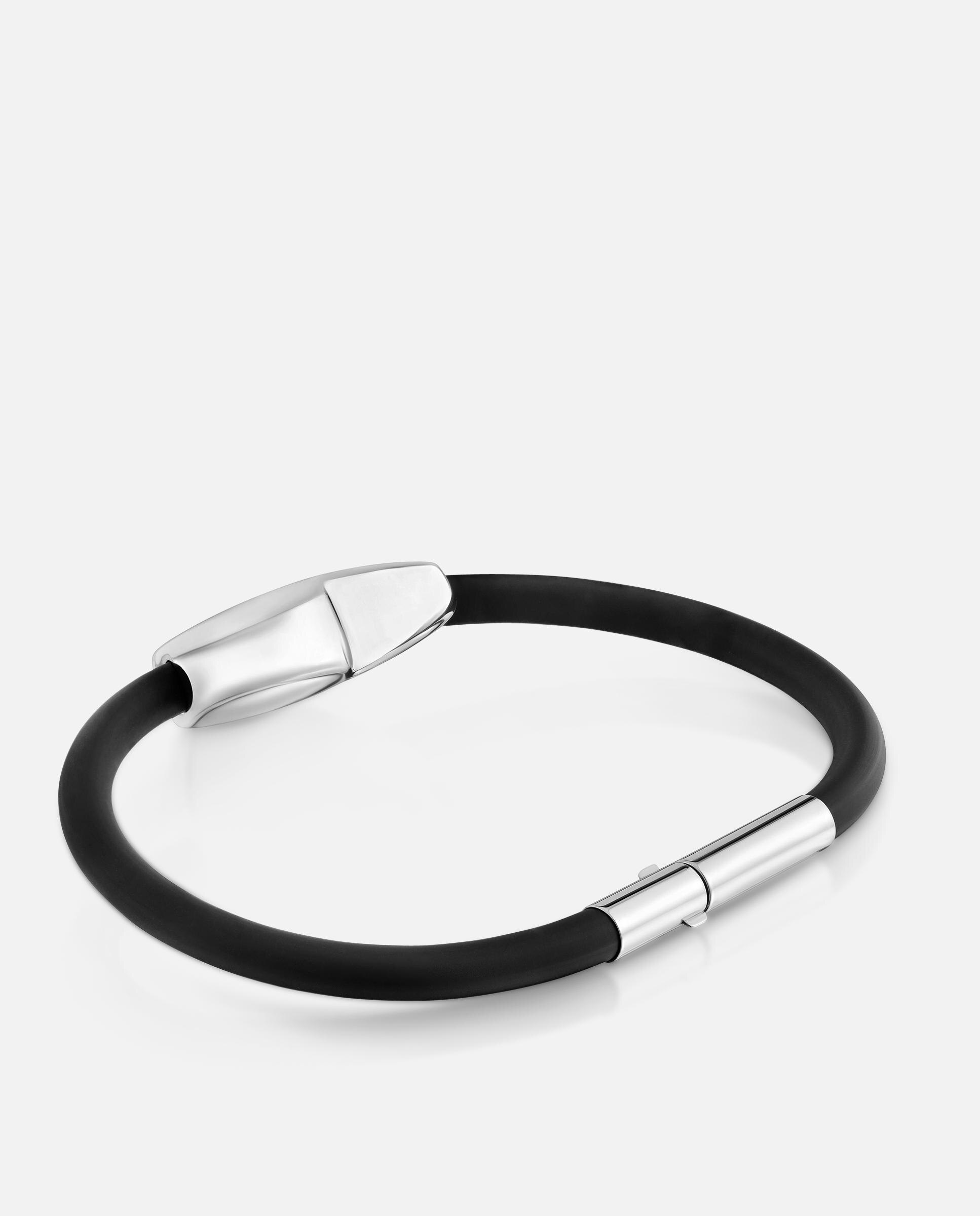 Pulseira Coração de Prata e Borracha 24 Mm Bold Motif Preto-3
