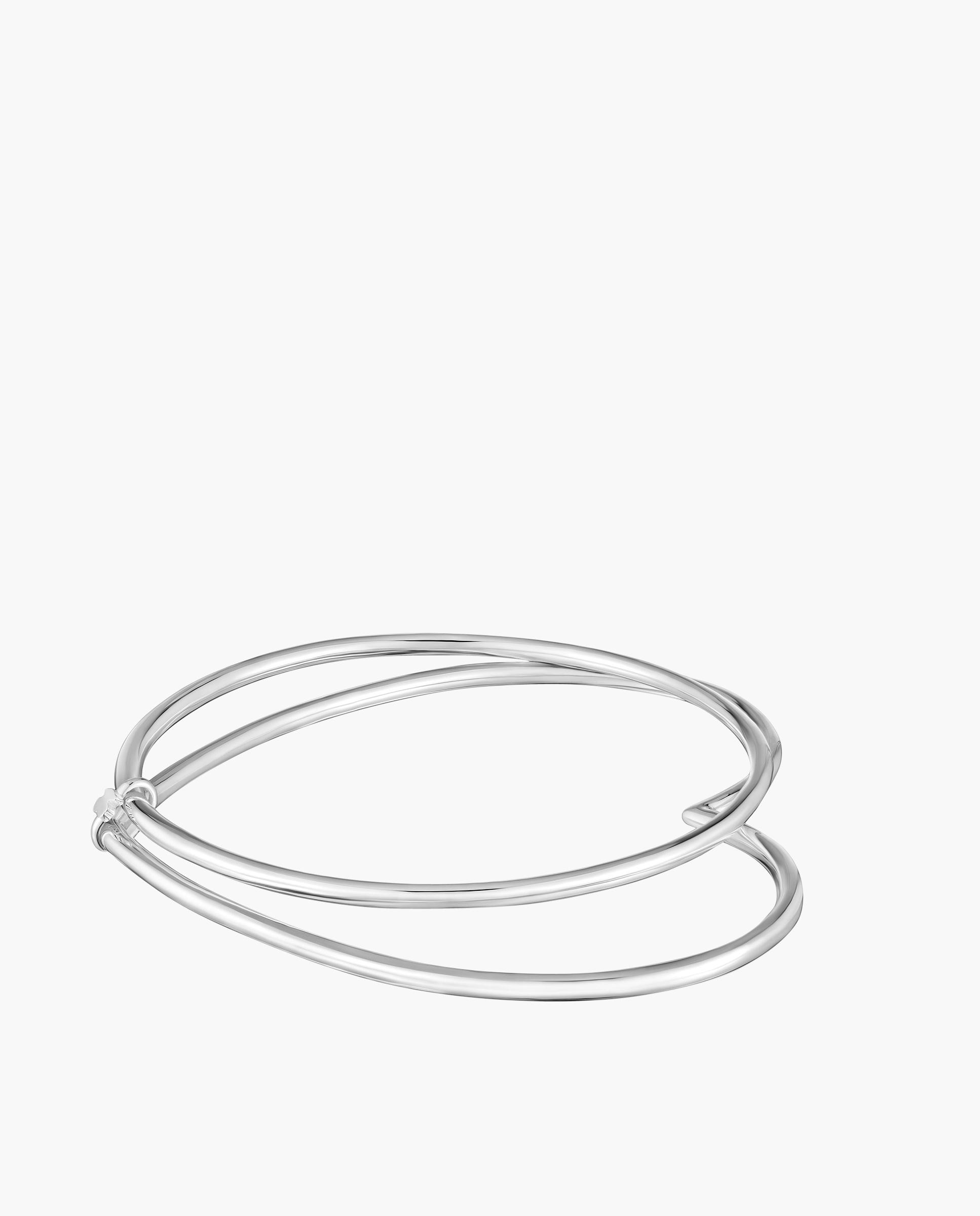 Pulseira Rígida Straight de Prata Dupla com Forma de Coração Prateado-2