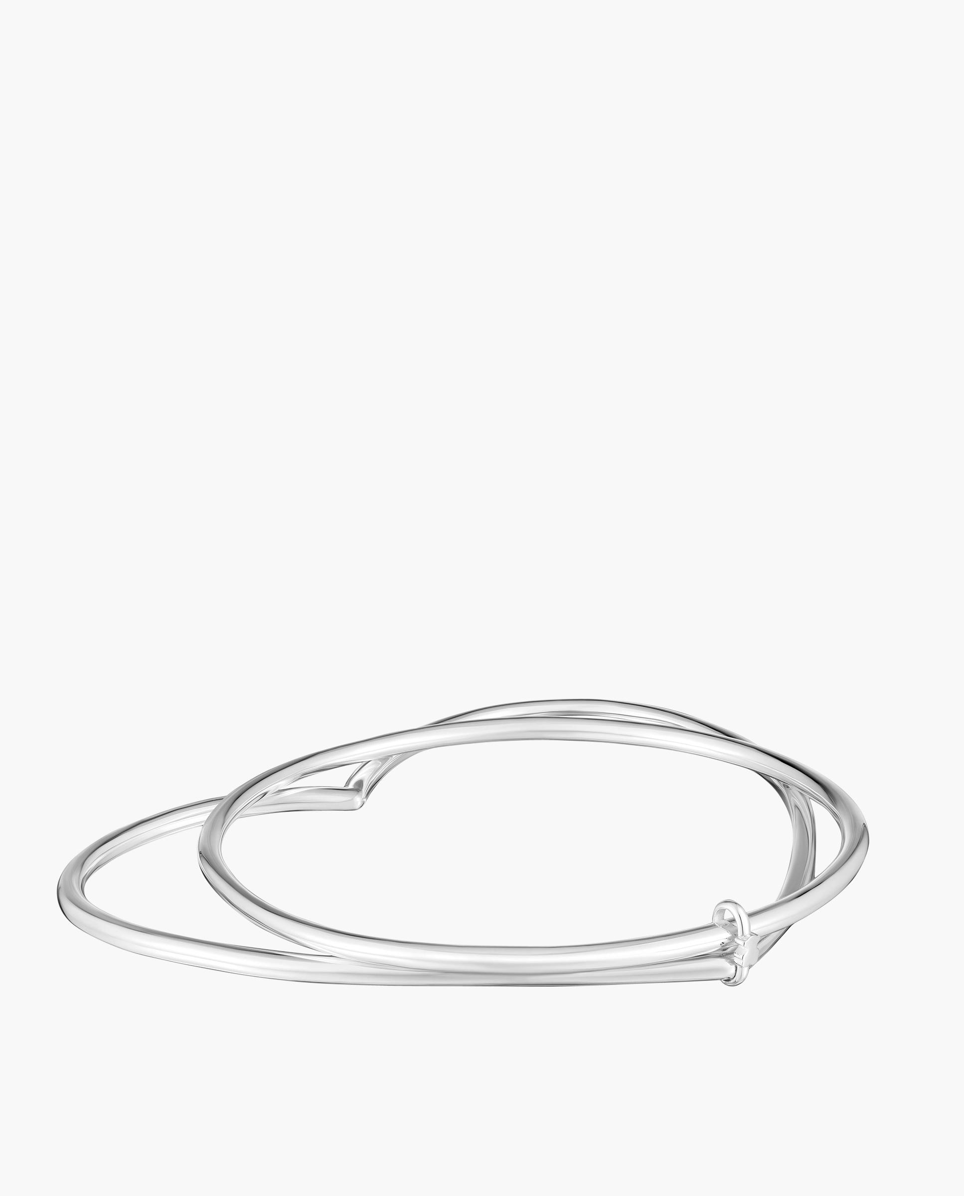 Pulseira Rígida Straight de Prata Dupla com Forma de Coração Prateado-3