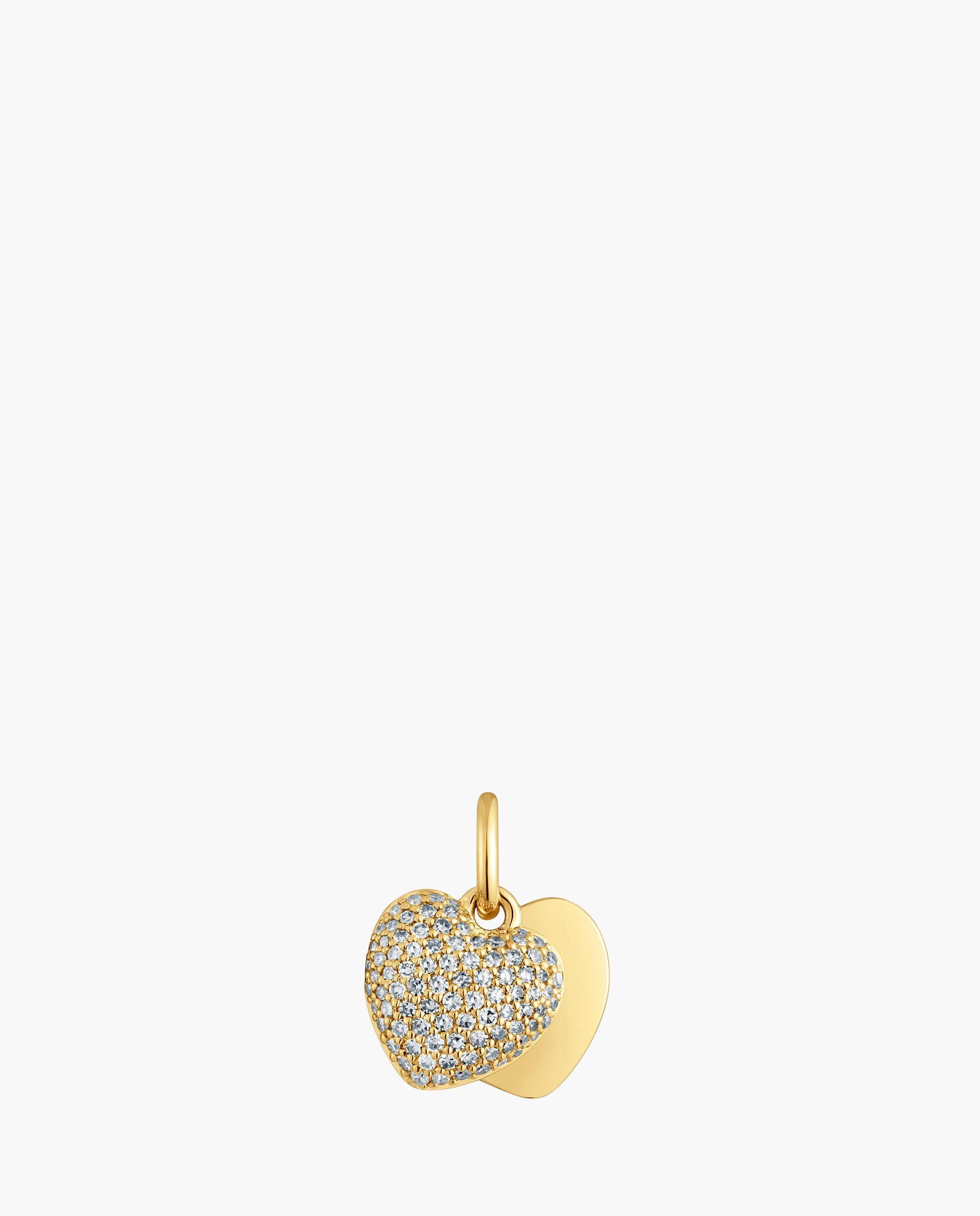Pendente Flechazo de Ouro 14 Kt com Coração Duplo e Diamantes Branco-1