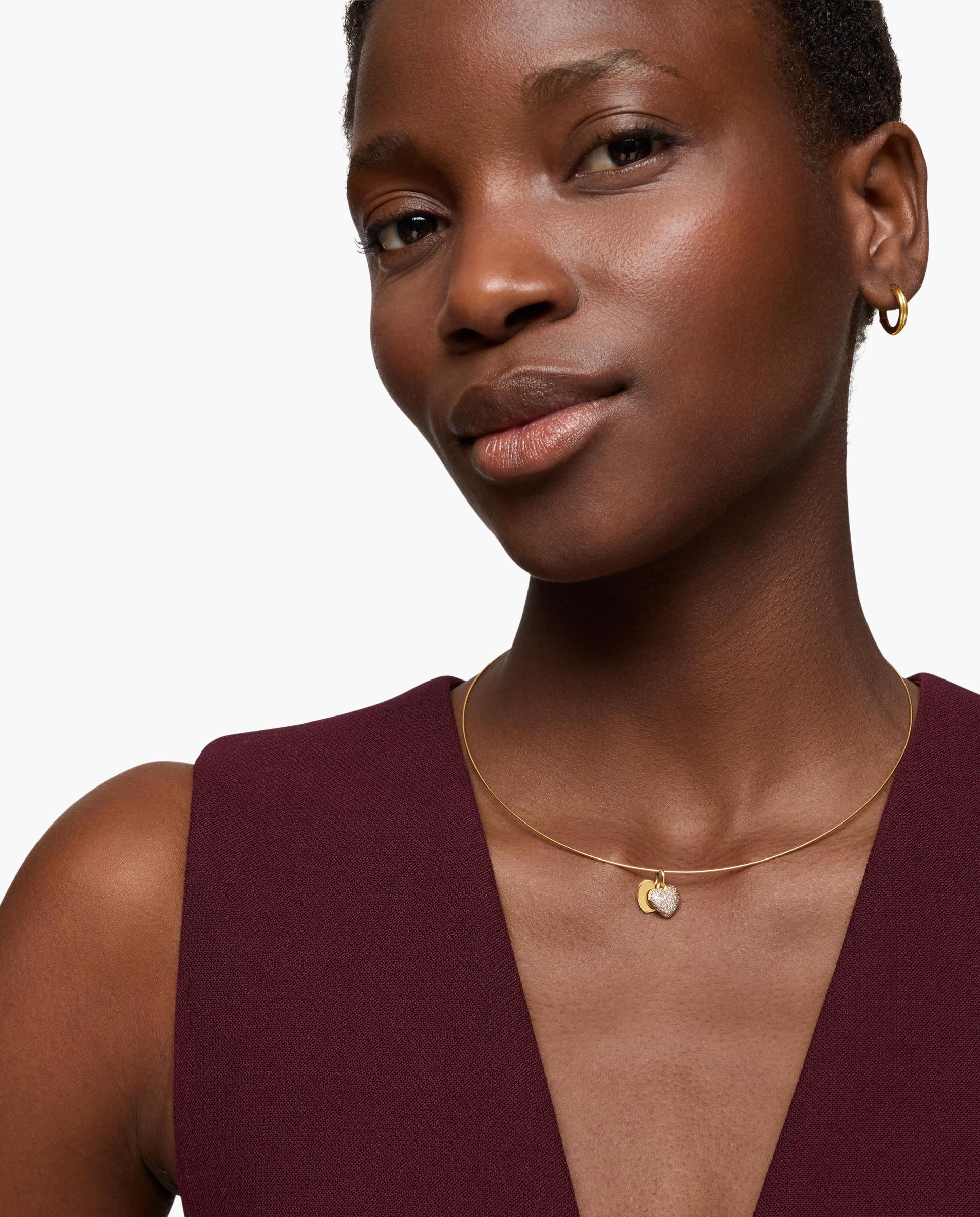 Pendente Flechazo de Ouro 14 Kt com Coração Duplo e Diamantes Branco-5