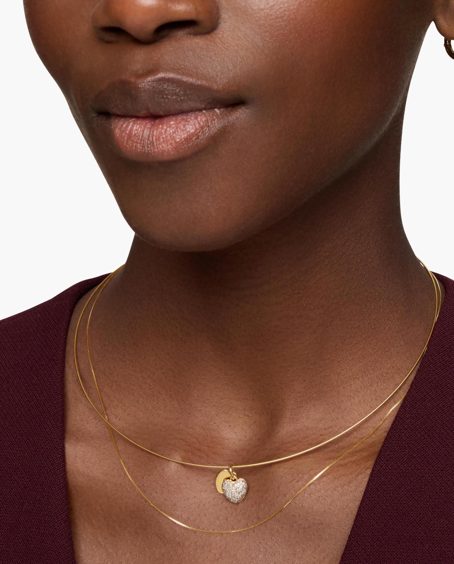 Pendente Flechazo de Ouro 14 Kt com Coração Duplo e Diamantes Branco-6