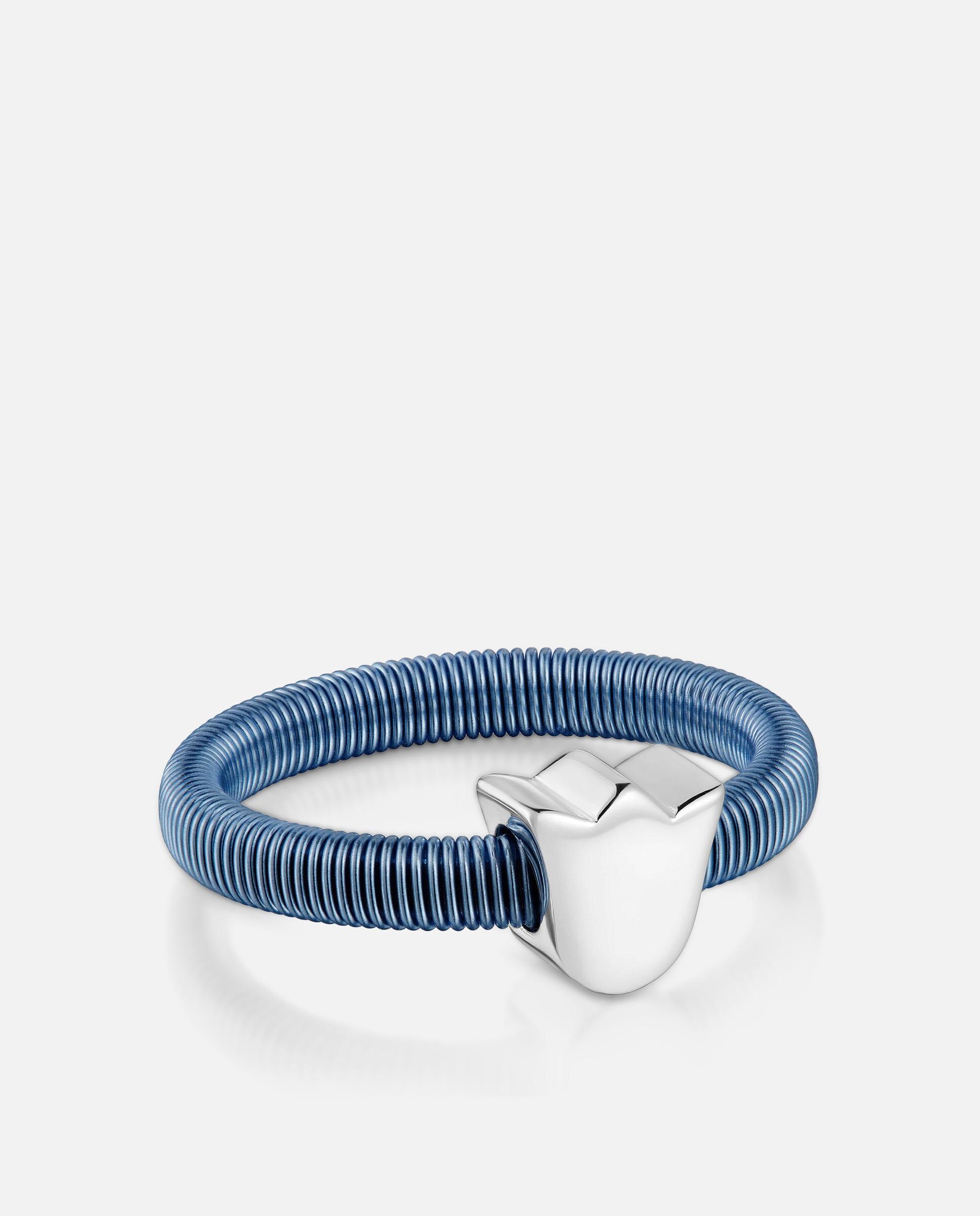 Anel Mesh Tube Tulipa de Prata e Aço em Azul Azul-2