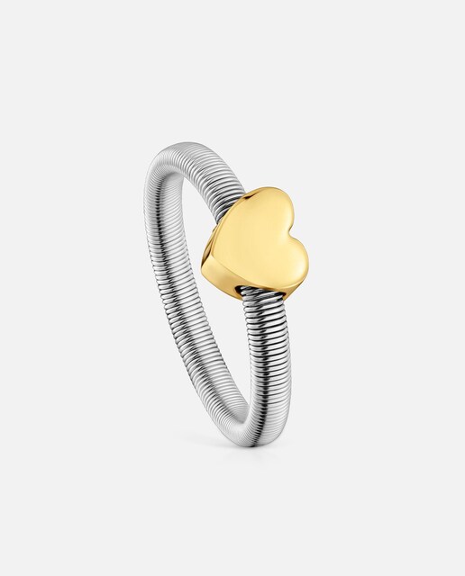 Imagem 0 de Anel Mesh Tube Coração Banhado a Ouro 18 Kt em Prata e Aço