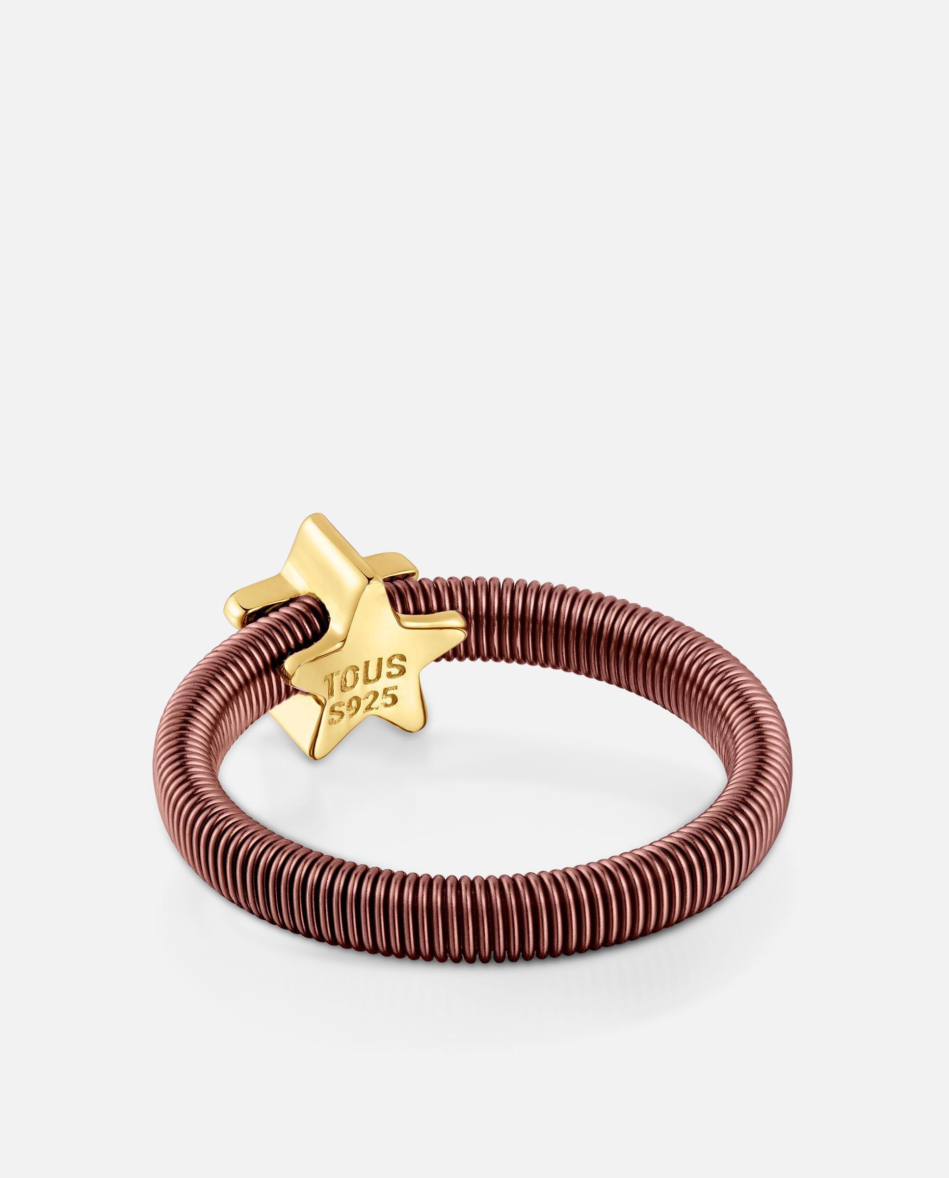Anel Mesh Tube Estrela Banhado em Ouro 18 Kt Sobre de Prata e Aço em Castanho Dourado-3
