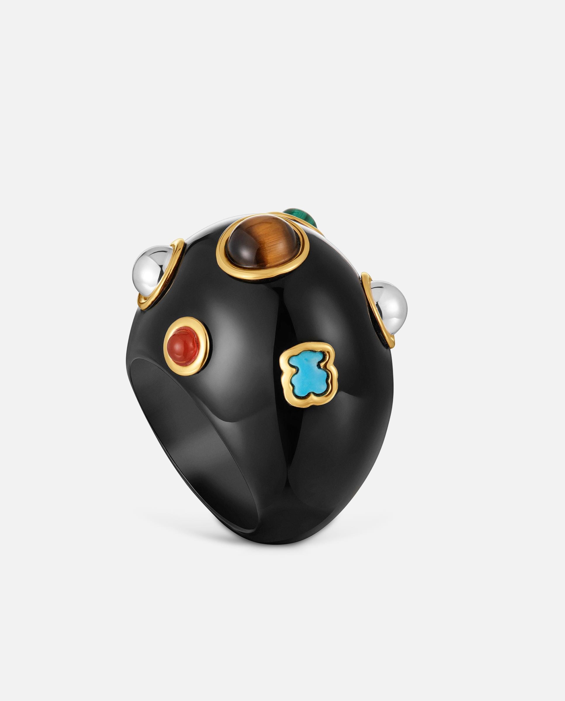 Anel de Resina Warm Prateado com Banho de Ouro 18 Kt Sobre Prata e Gemas Multicolor-1