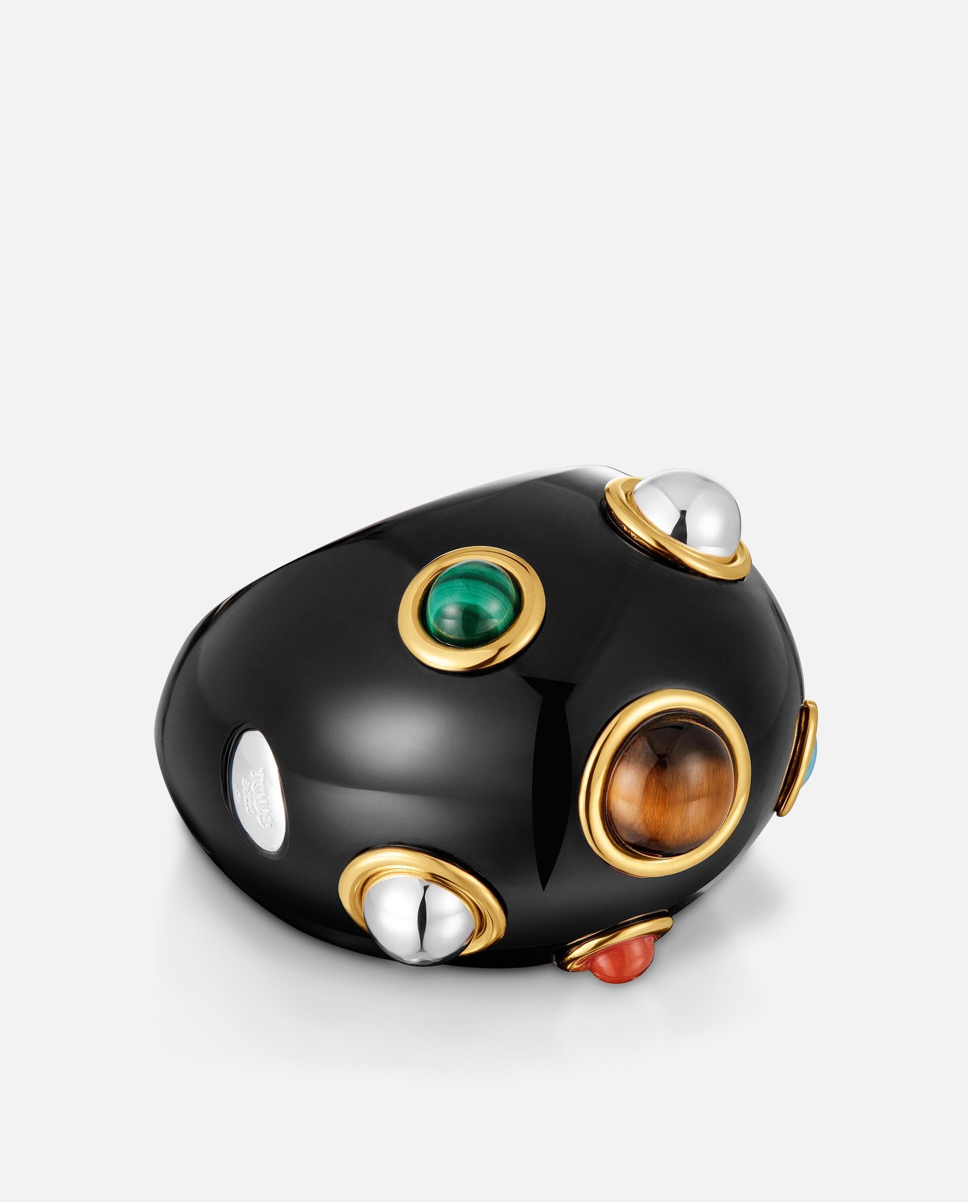Anel de Resina Warm Prateado com Banho de Ouro 18 Kt Sobre Prata e Gemas Multicolor-2