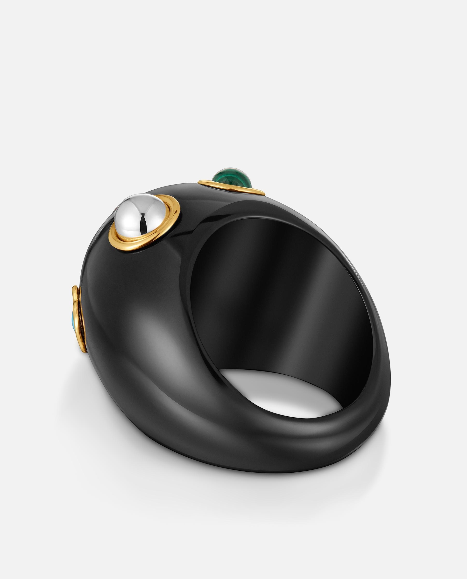Anel de Resina Warm Prateado com Banho de Ouro 18 Kt Sobre Prata e Gemas Multicolor-3