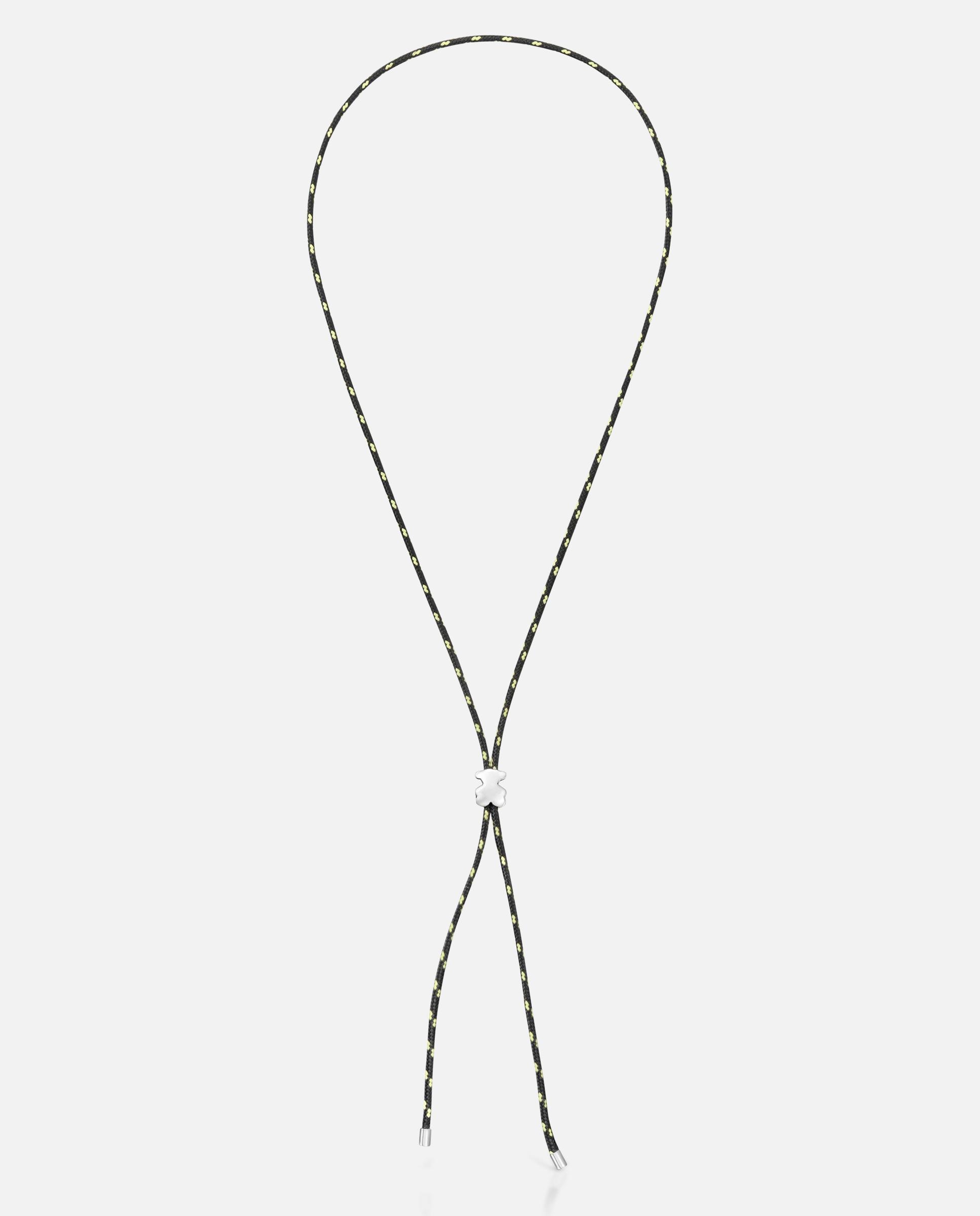 Imagem 0 de Colar Comprido Bold Motif Urso de Prata e Nylon em Preto