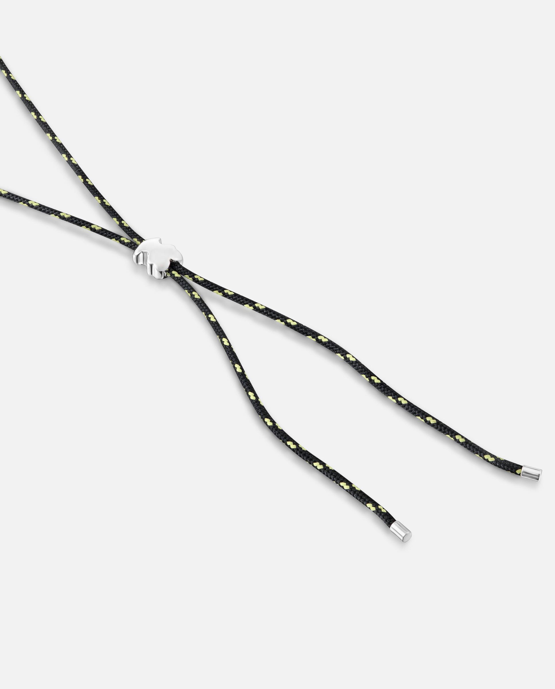 Colar Comprido Bold Motif Urso de Prata e Nylon em Preto Preto-2