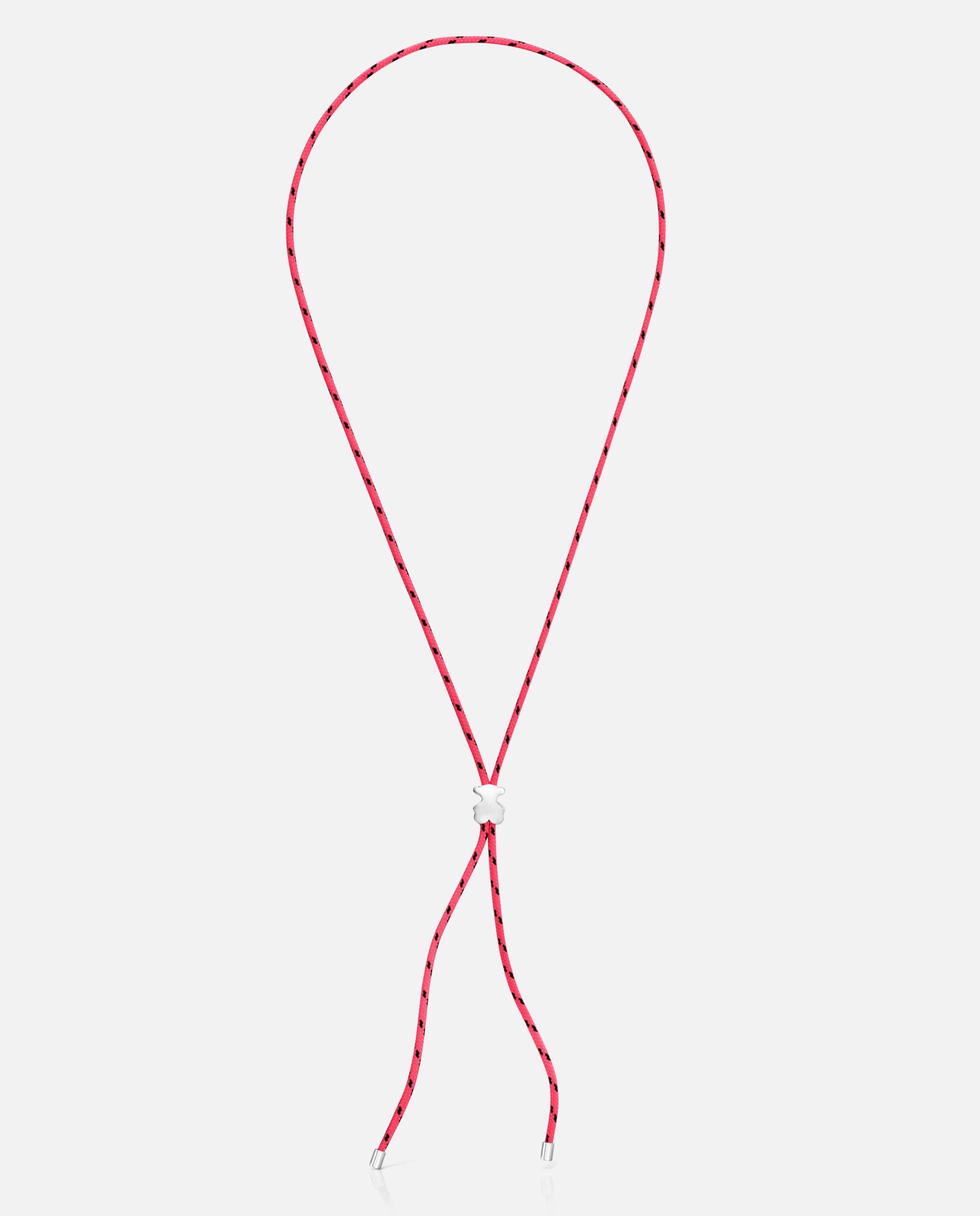 Imagem 0 de Colar Comprido Bold Motif Urso de Prata e Nylon Rosa