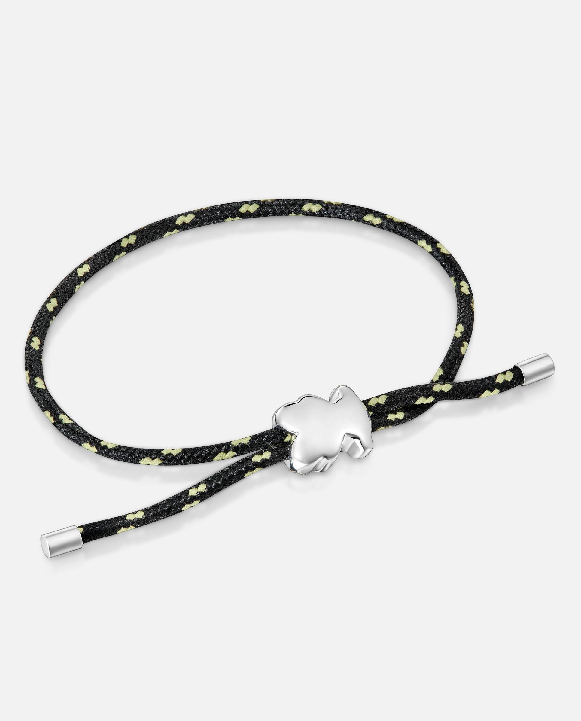 Imagem 0 de Pulseira Urso de Prata e Nylon em Preto Bold Motif