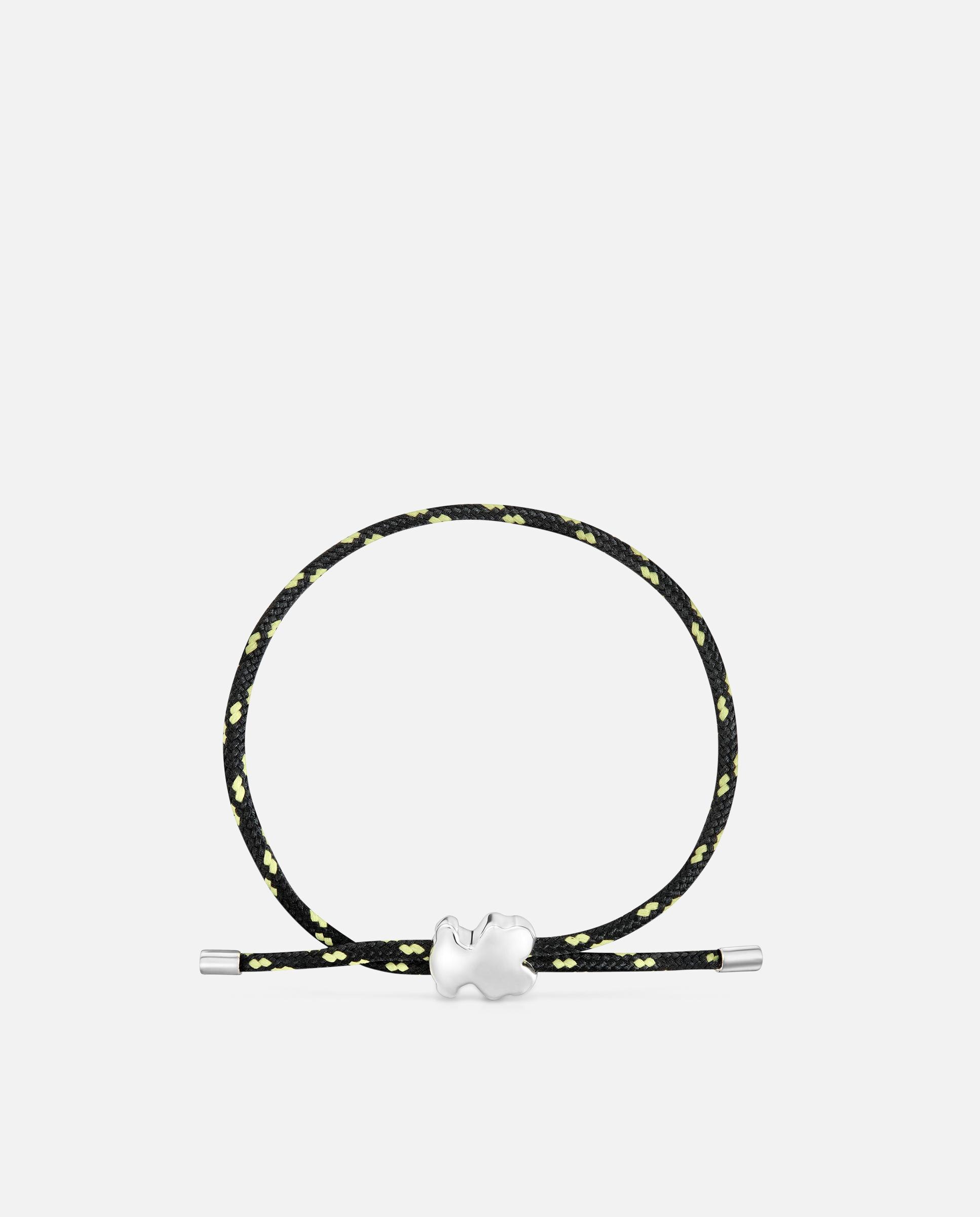 Pulseira Urso de Prata e Nylon em Preto Bold Motif Preto-2