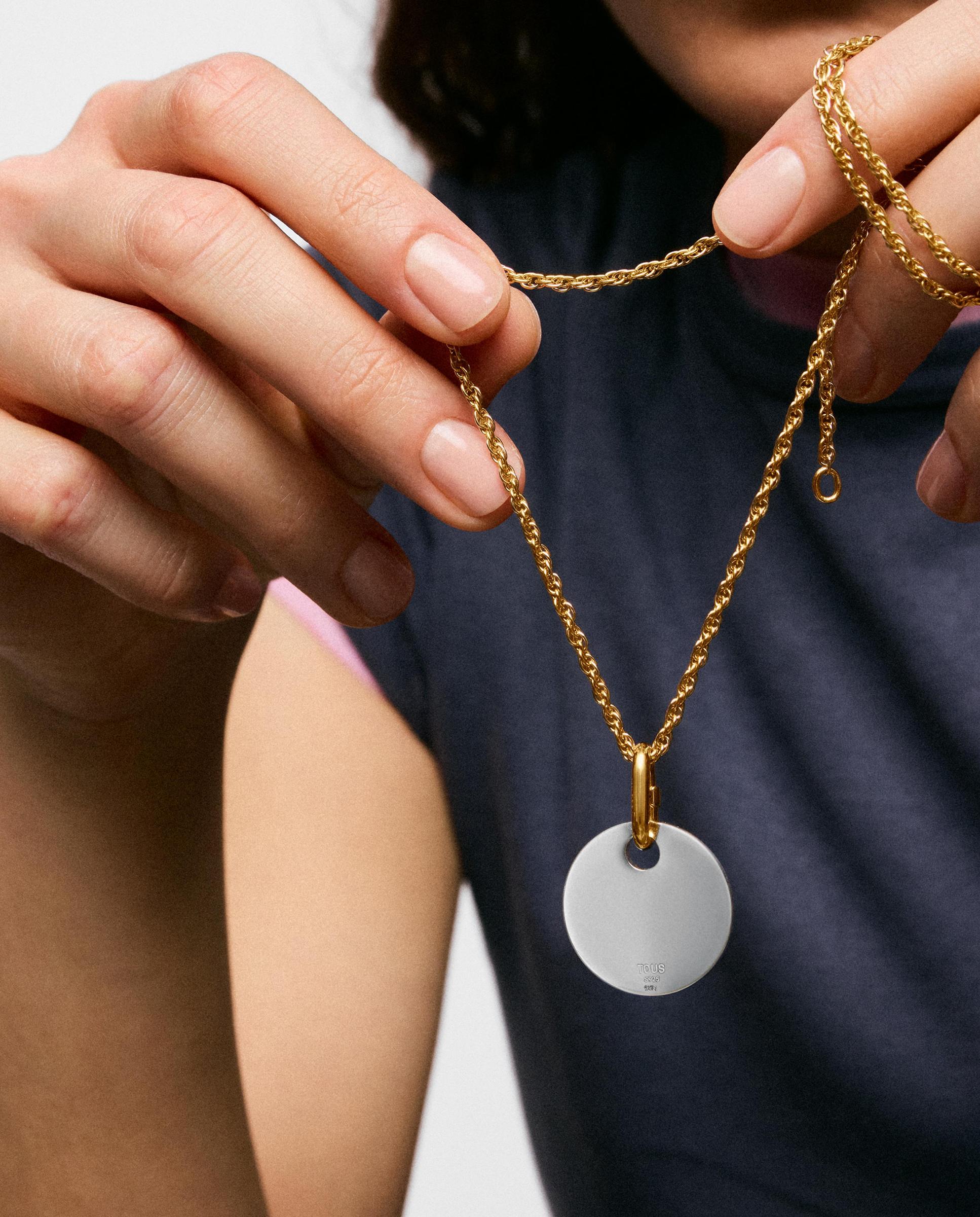 Pendentes Medalha Bicolor 23 Mm Unlock Dourado-6