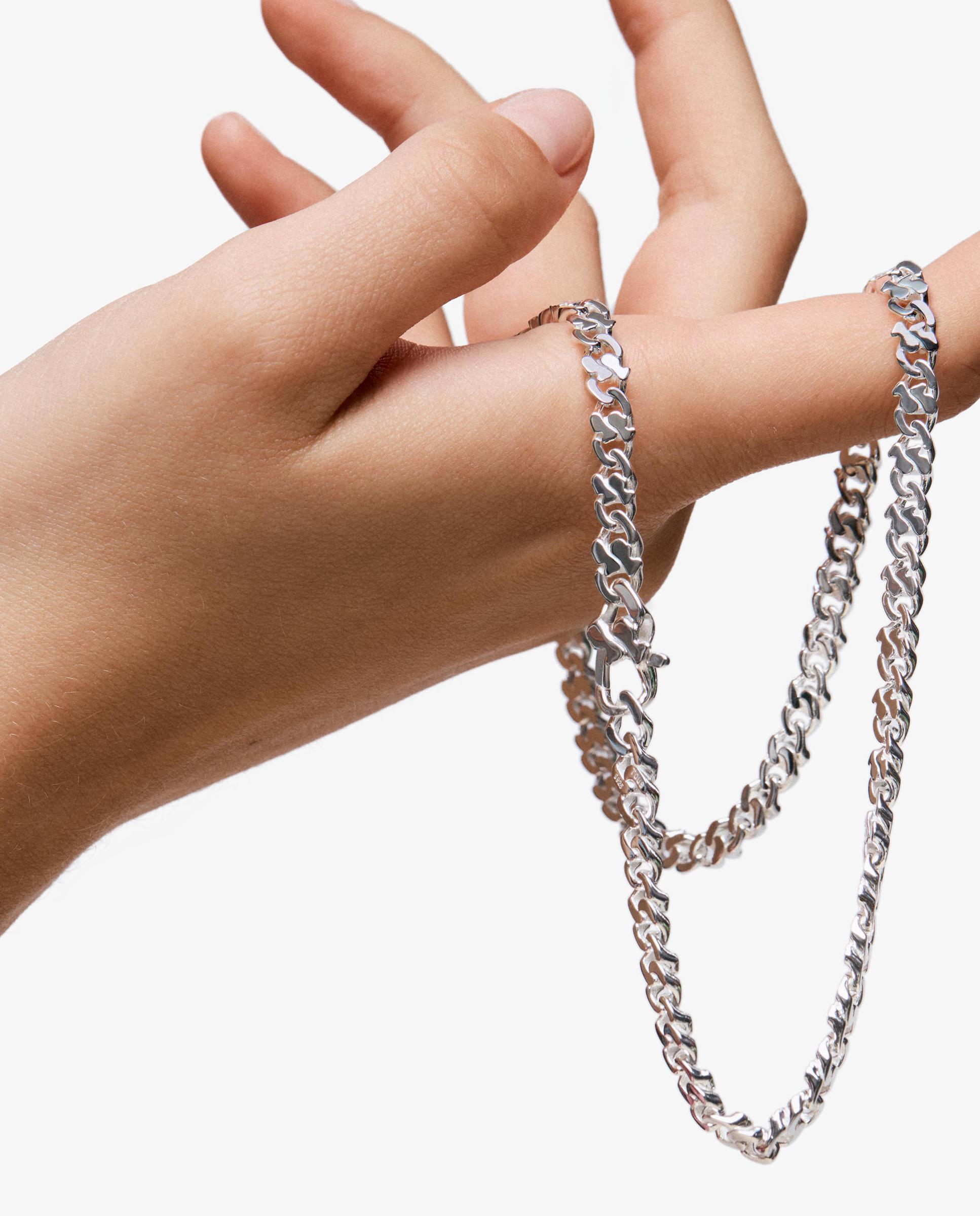 Colar de Corrente Curto de Prata 9 Mm Bear's Chain Prateado-5