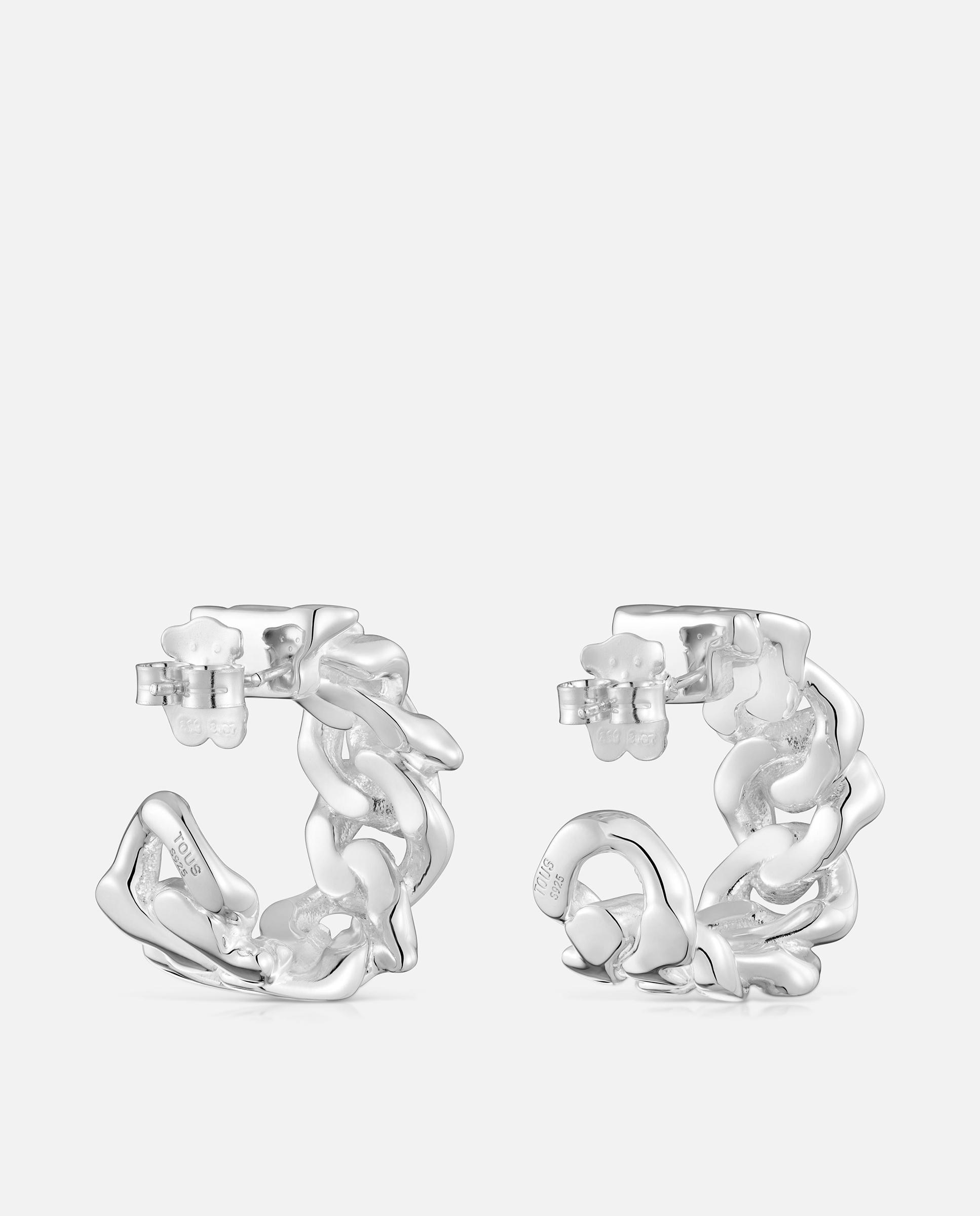 Brincos de Argola de Prata 27 Mm Bear's Chain Prateado-3