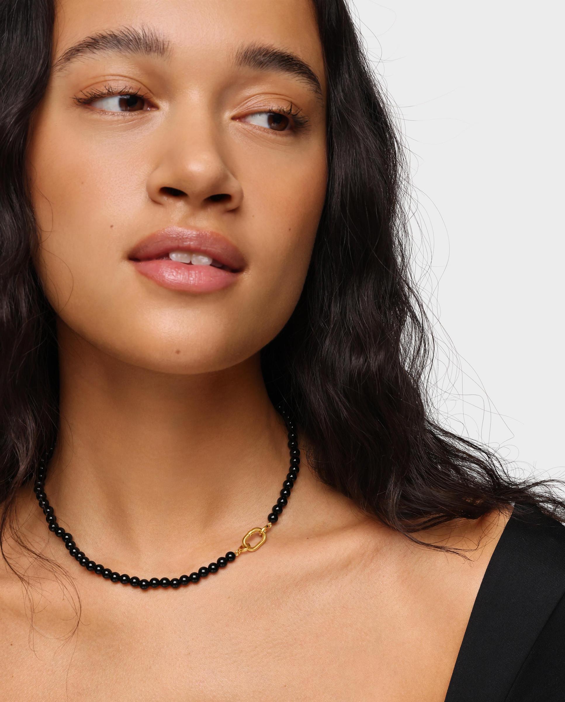 Chocker Banhado a Ouro 18 Kt Sobre Prata e Ónix Hold Oval Curto Preto-4