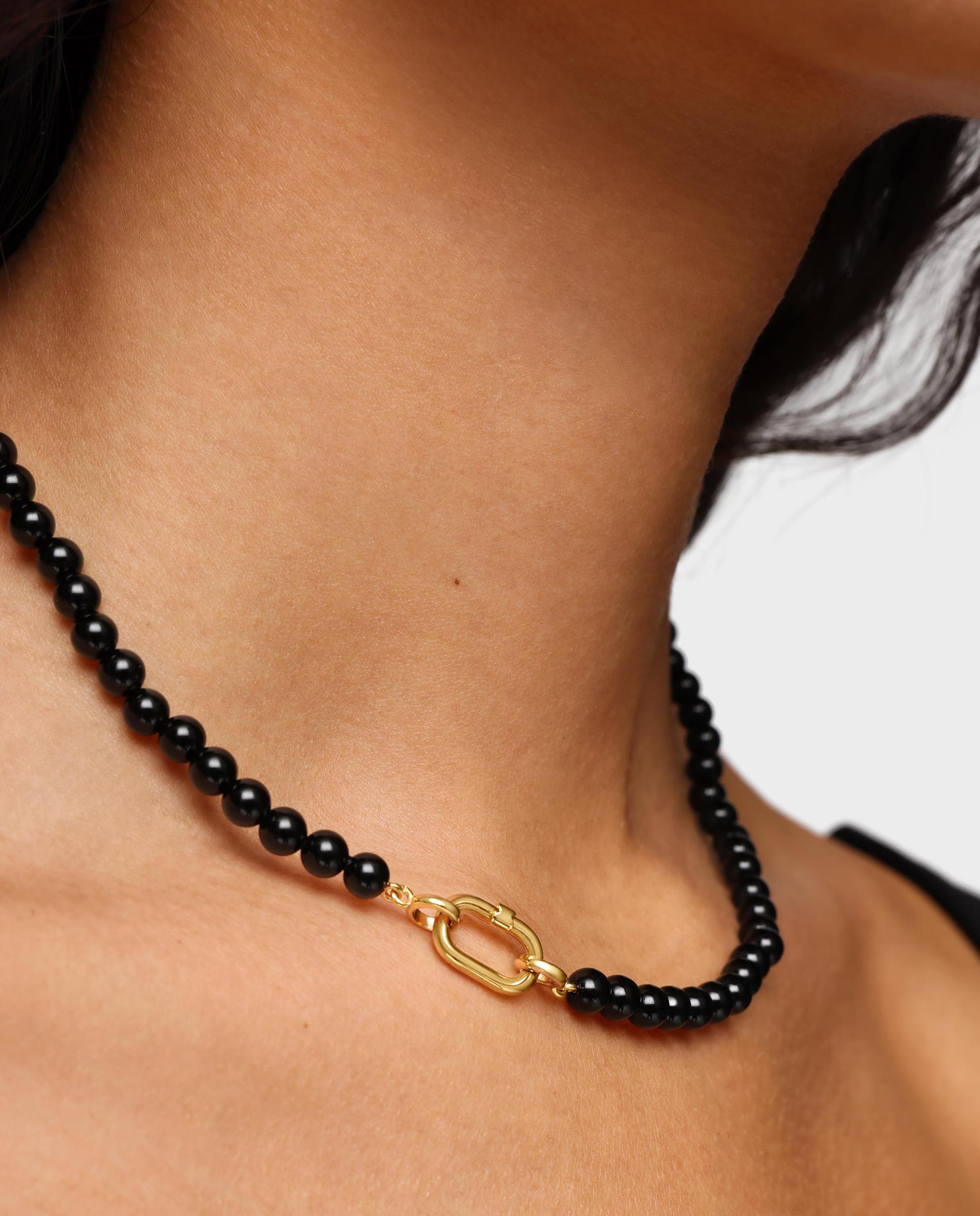 Chocker Banhado a Ouro 18 Kt Sobre Prata e Ónix Hold Oval Curto Preto-6