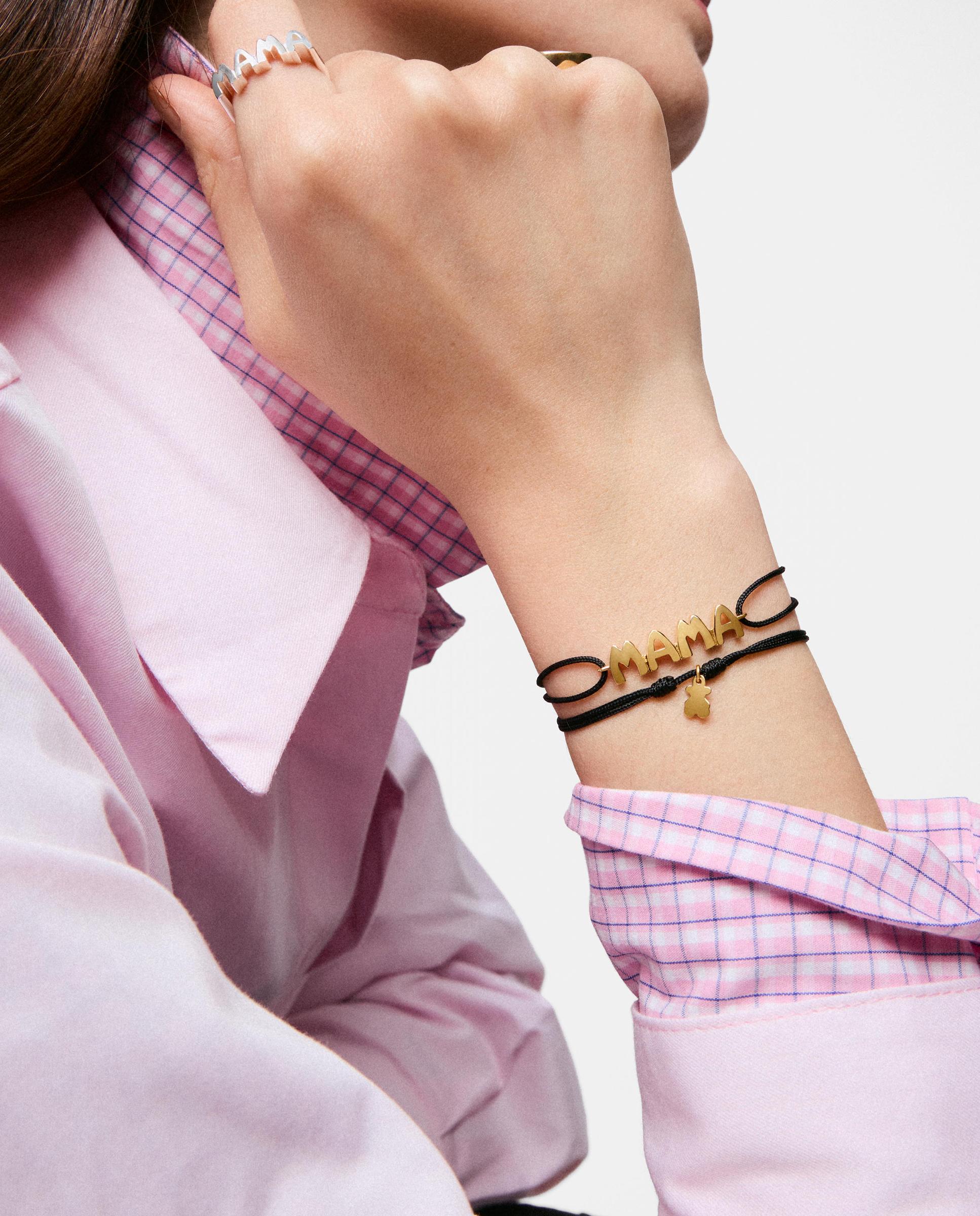 Pulseira de Nylon em Preto com Banho de Ouro 18 Kt Sobre Prata Preto-4