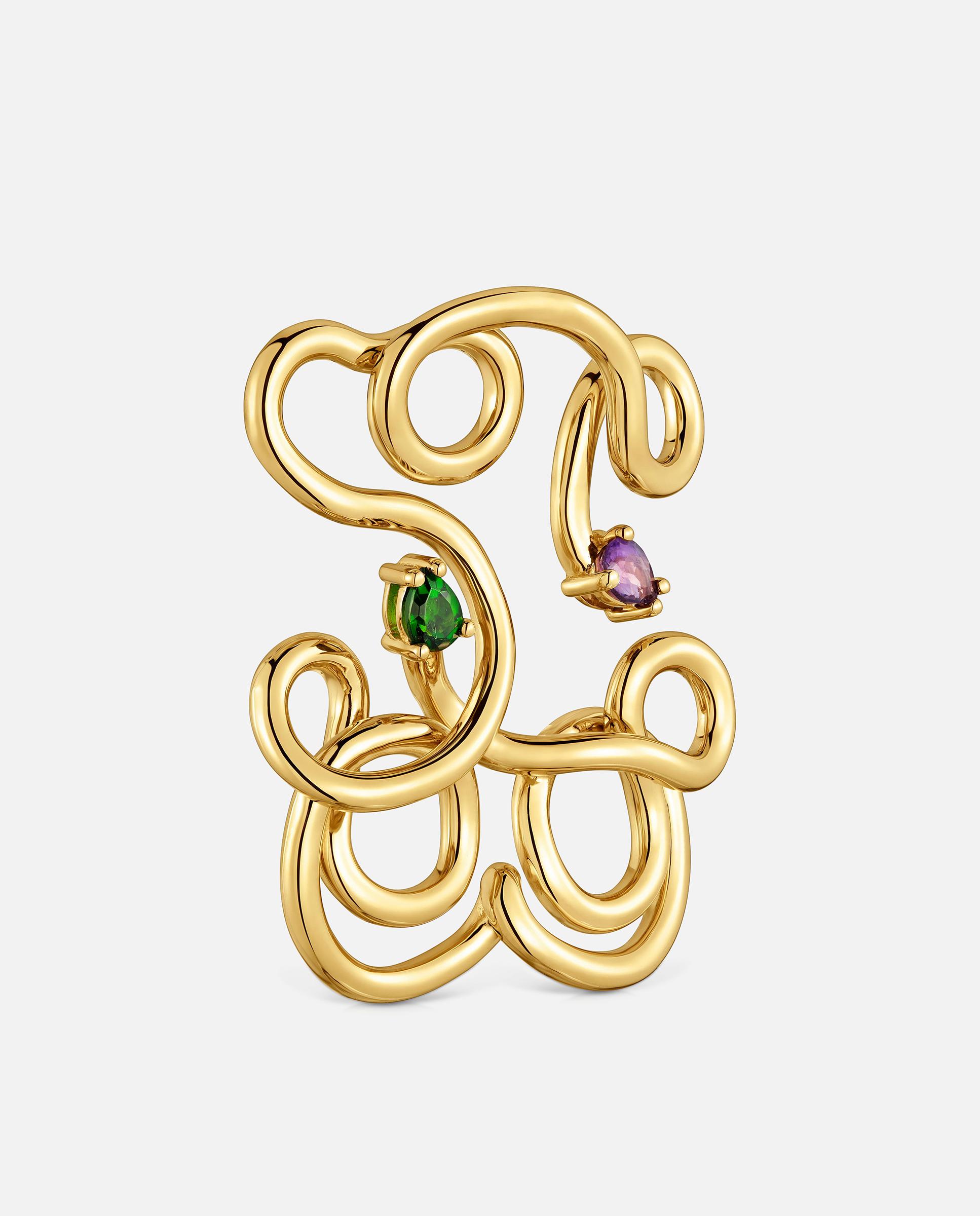 Pingente Urso com Banho de Ouro 18 Kt Sobre Prata e Gemas Lio Roxo / Verde claro-2