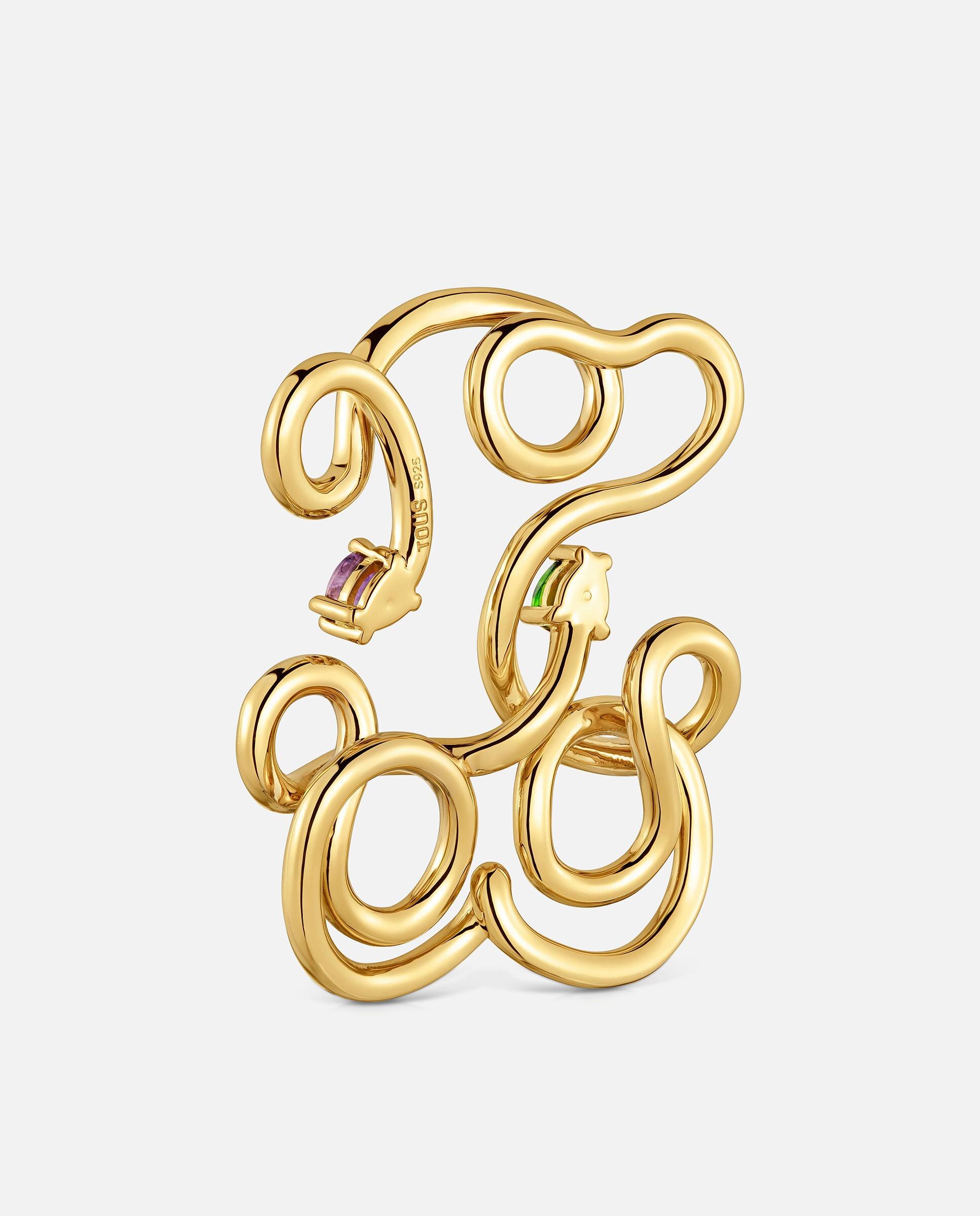 Pingente Urso com Banho de Ouro 18 Kt Sobre Prata e Gemas Lio Roxo / Verde claro-3