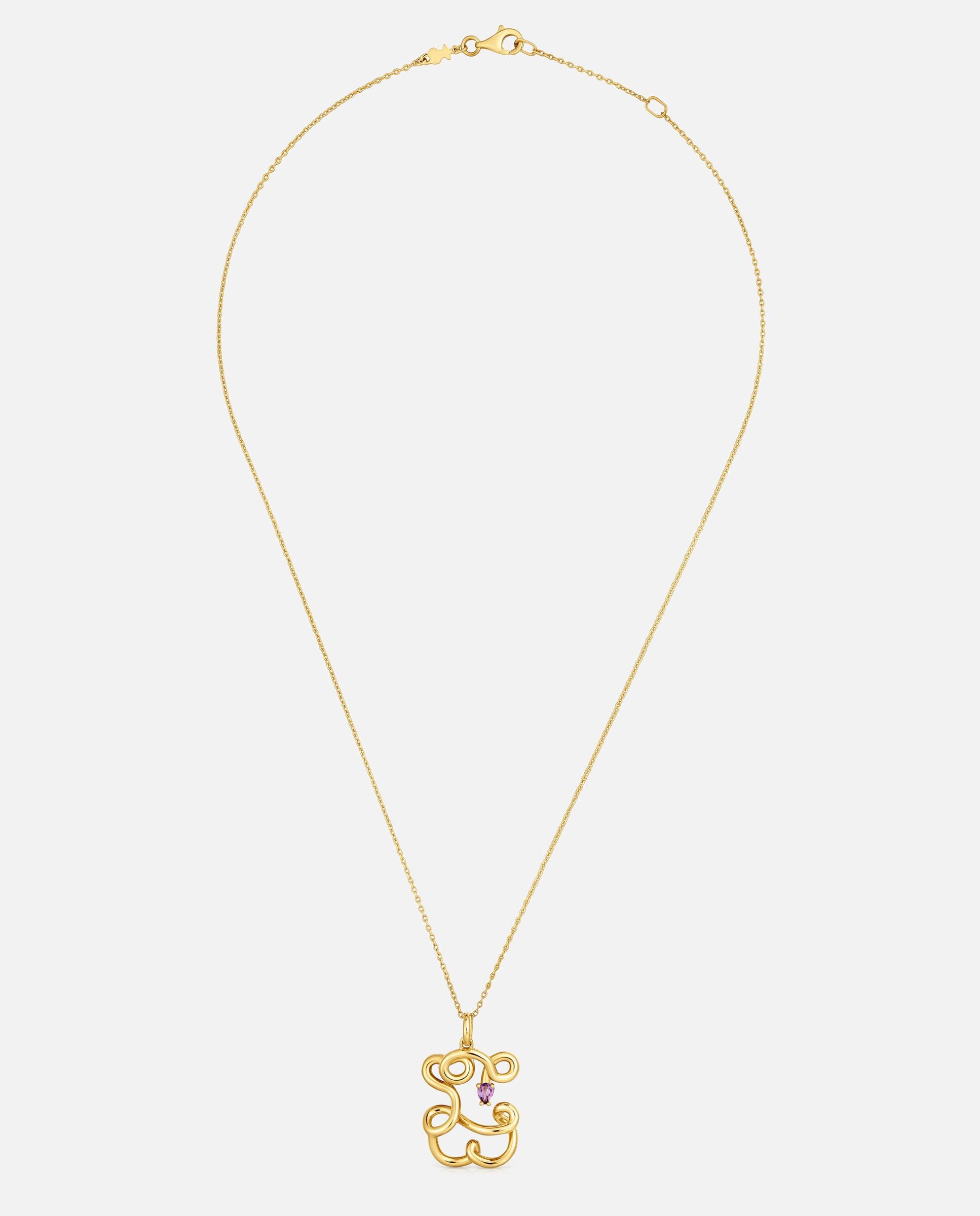 Colar Urso com Banho de Ouro 18 Kt Sobre Prata e Ametista Lio Roxo-2