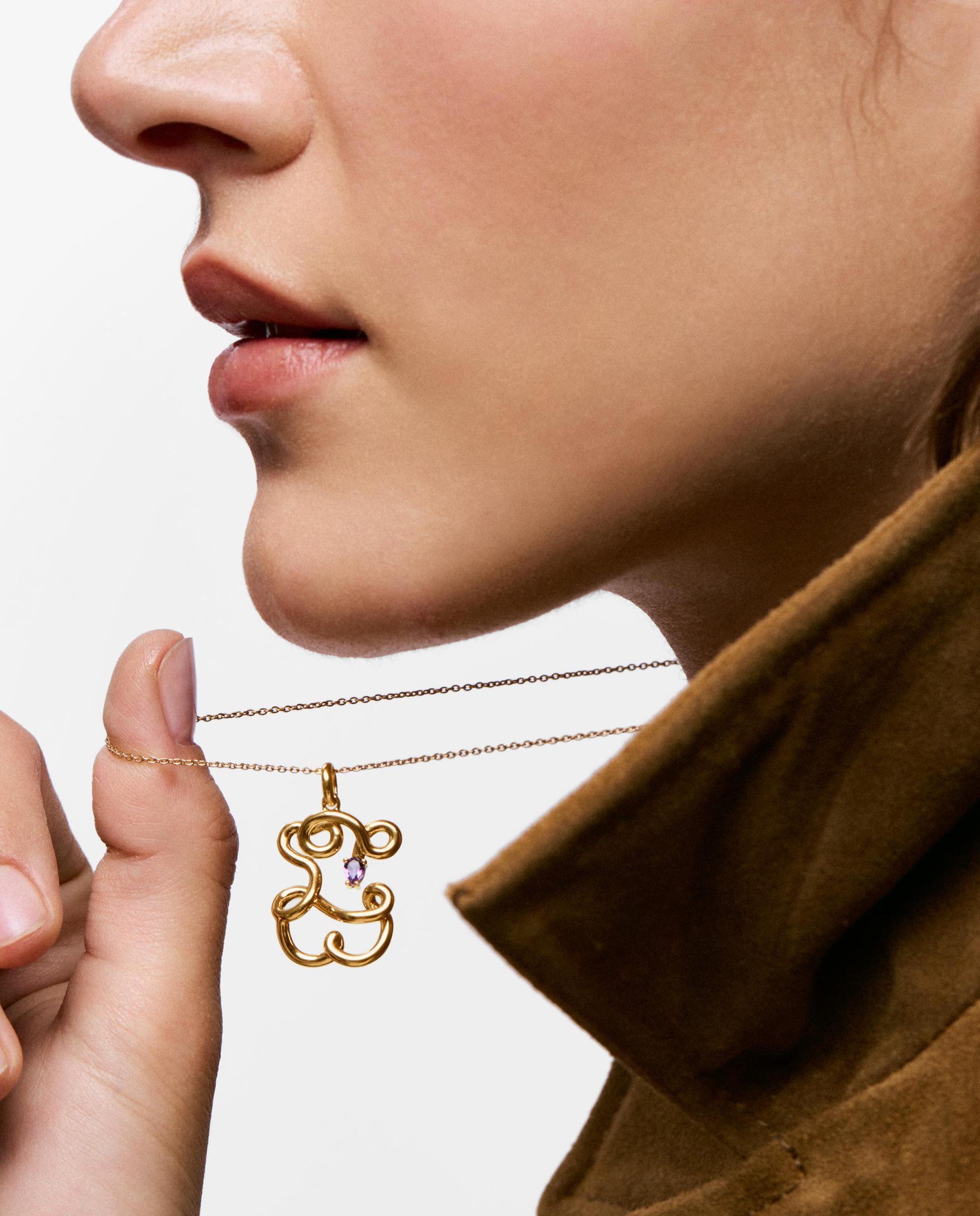 Colar Urso com Banho de Ouro 18 Kt Sobre Prata e Ametista Lio Roxo-4