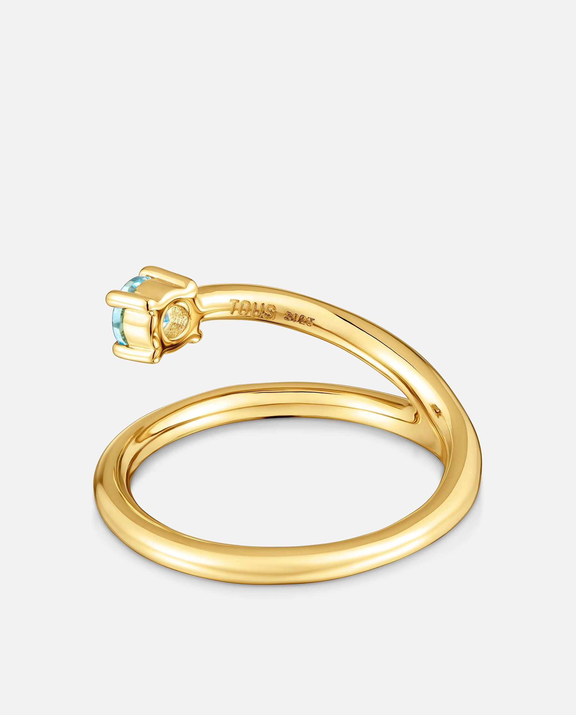 Anel com Banho de Ouro 18 Kt Sobre Prata e Topázio Lio Azul-3