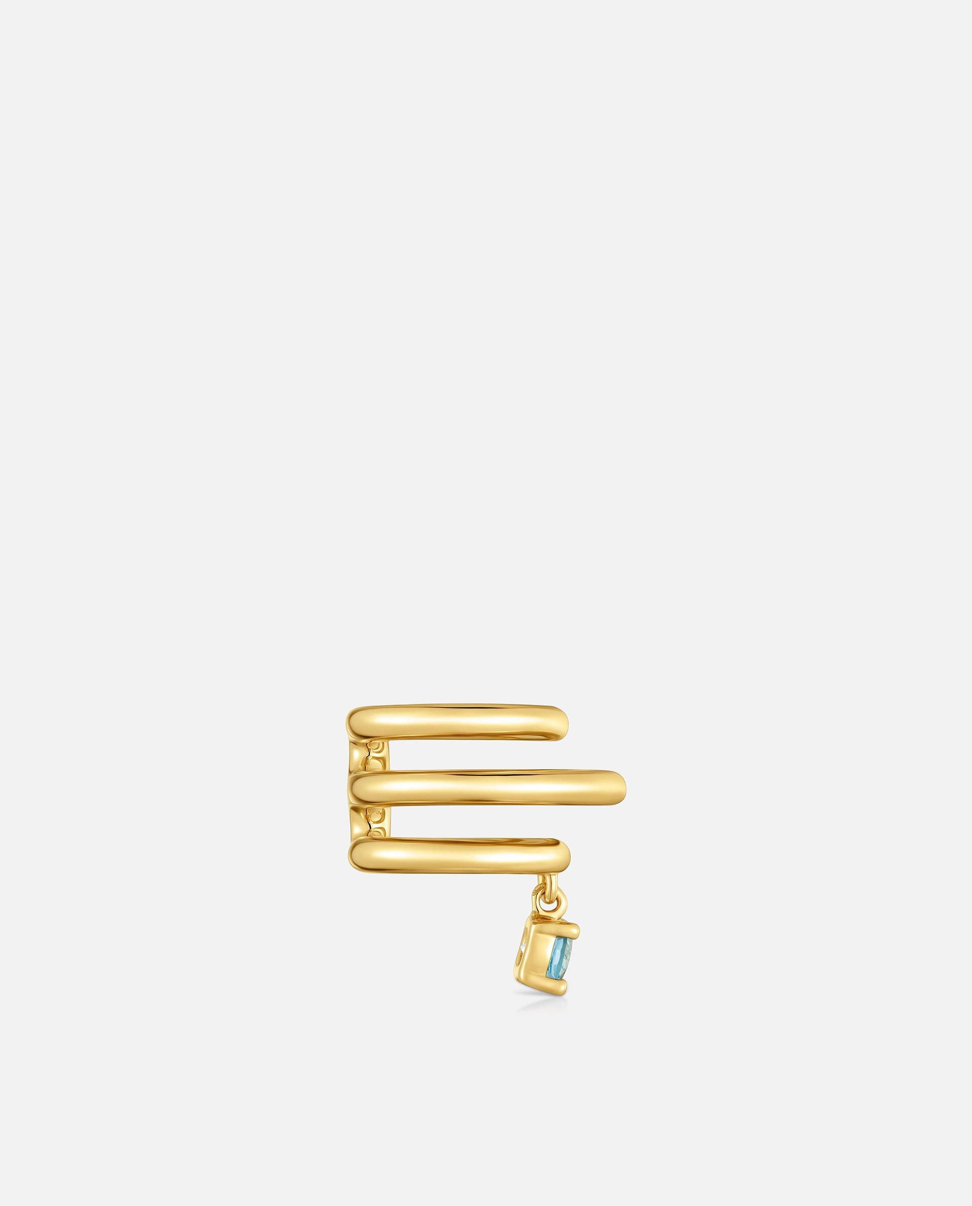 Brinco Individual com Banho de Ouro 18 Kt Sobre Prata e Topázio Lio Azul-2