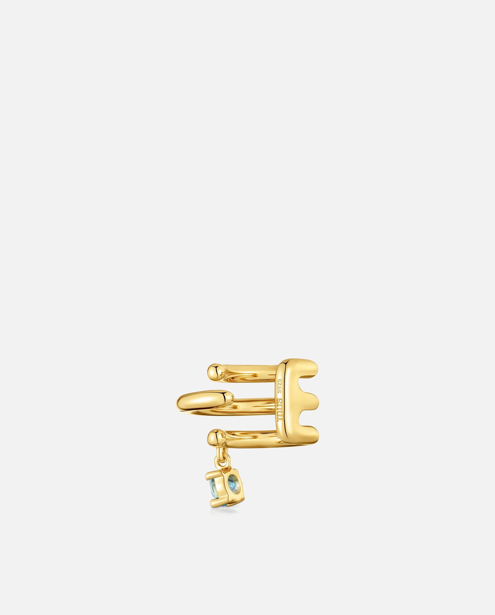 Brinco Individual com Banho de Ouro 18 Kt Sobre Prata e Topázio Lio Azul-3