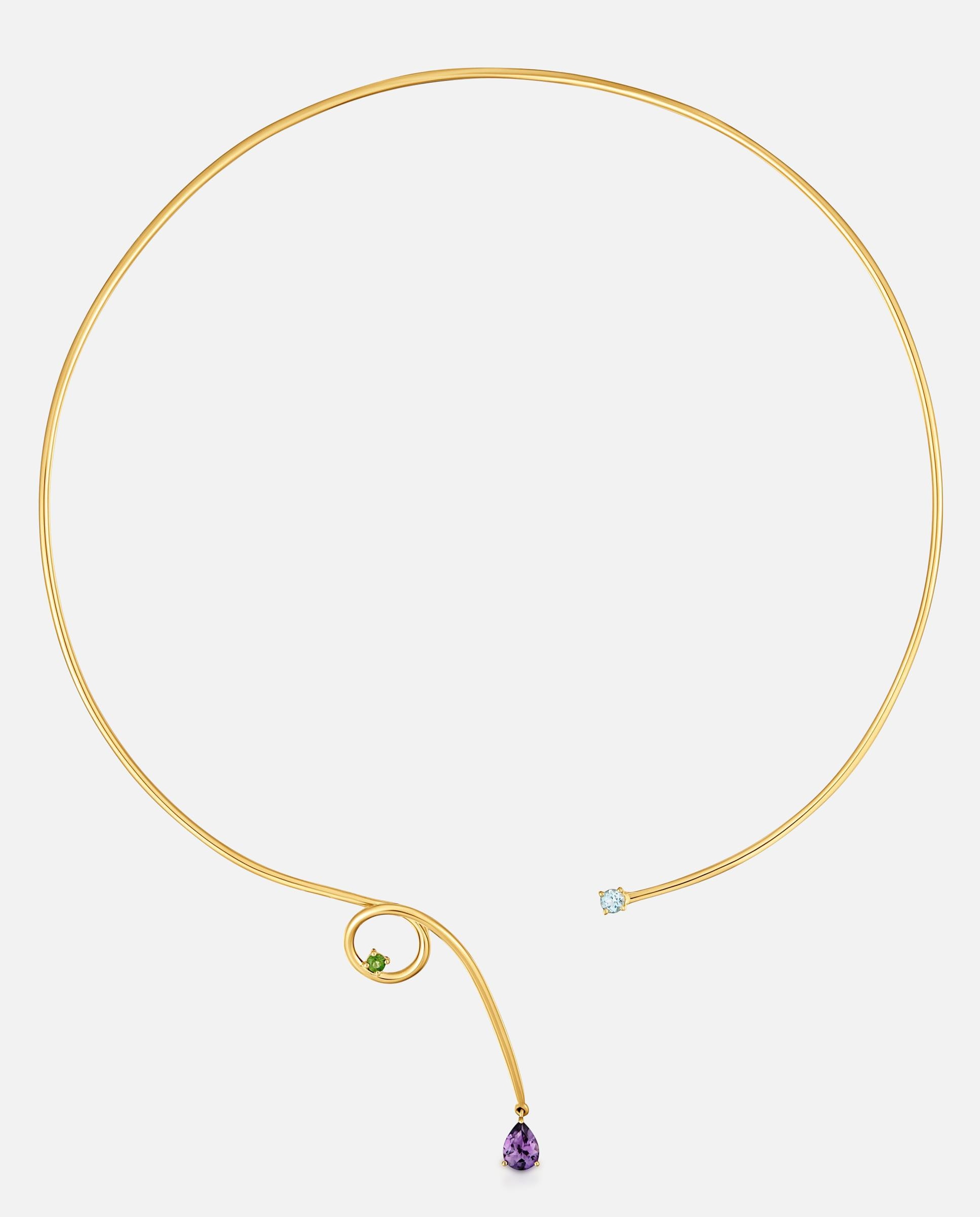 Imagem 0 de Colar Aberto com Banho de Ouro 18 Kt Sobre Prata e Gemas Lio