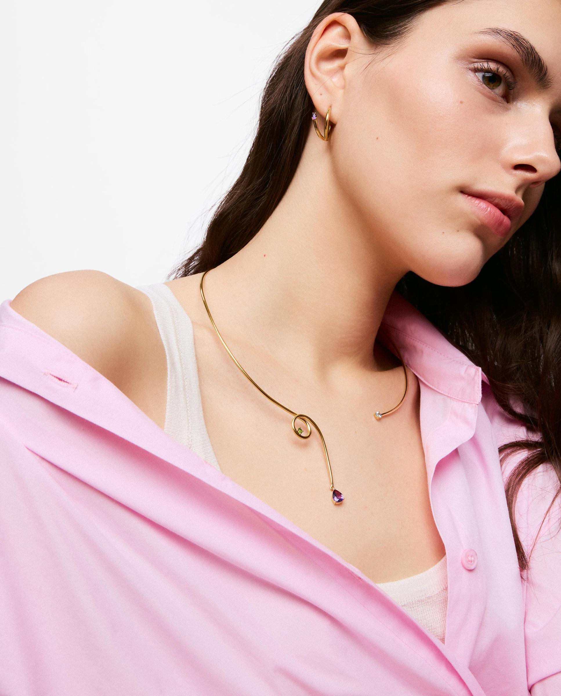 Colar Aberto com Banho de Ouro 18 Kt Sobre Prata e Gemas Lio Multicolor-2