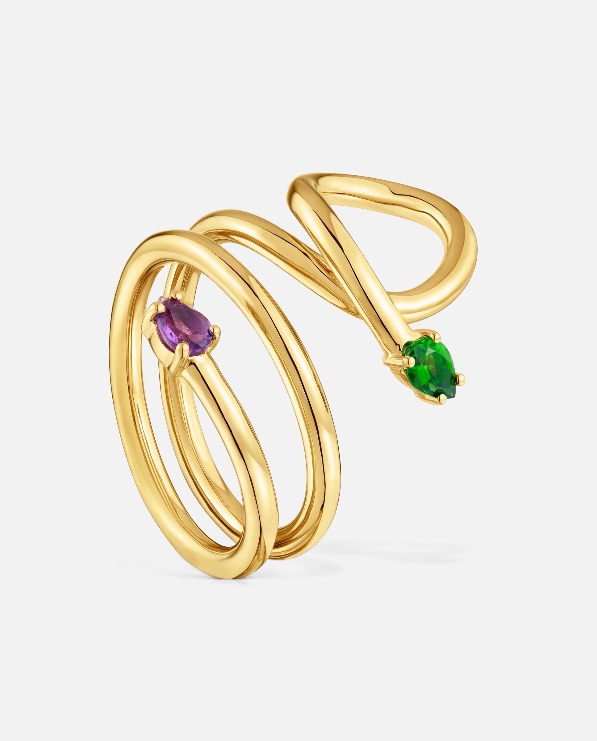 Imagem 0 de Anel Espiral com Banho de Ouro 18 Kt Sobre Prata e Gemas Lio