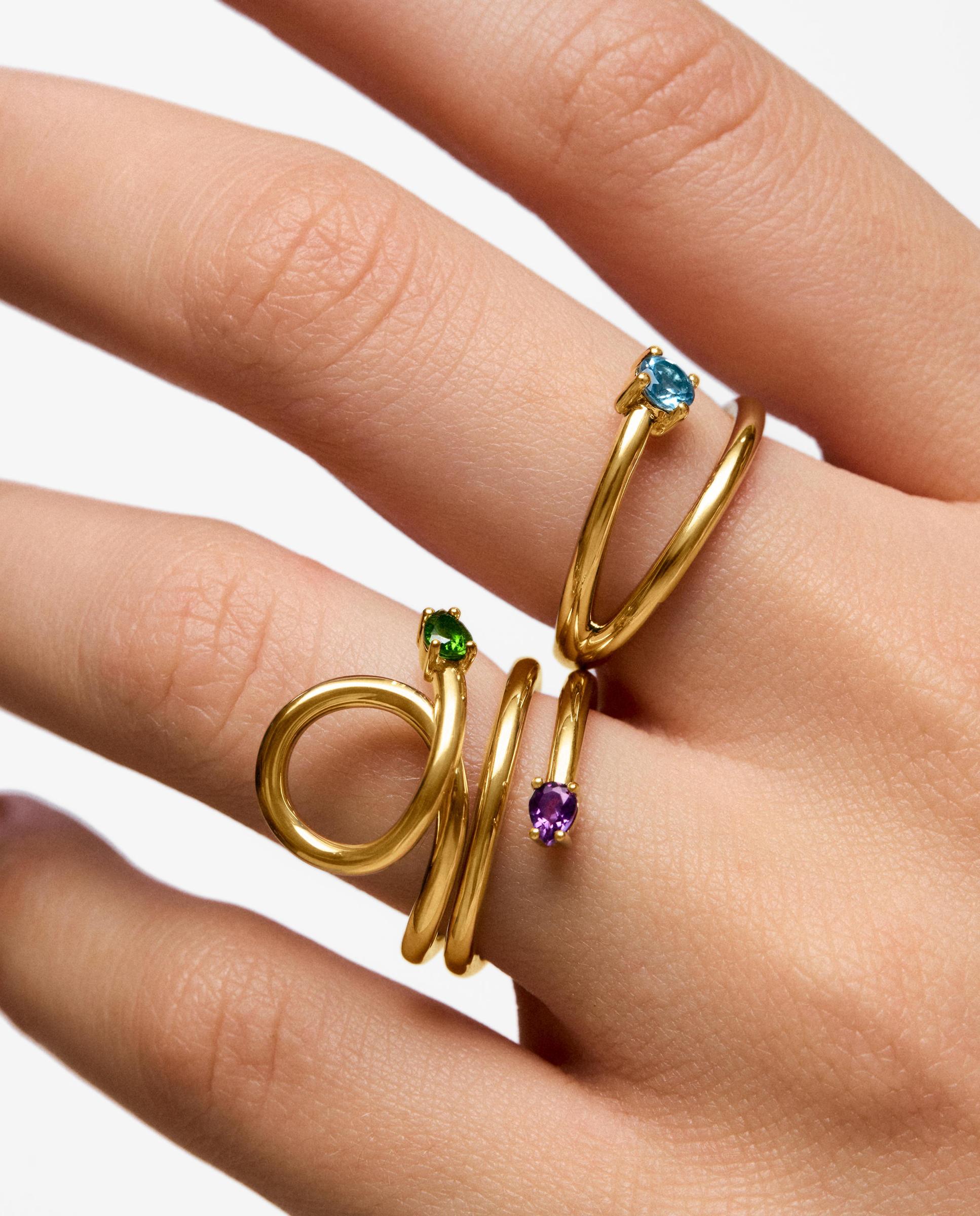 Anel Espiral com Banho de Ouro 18 Kt Sobre Prata e Gemas Lio Roxo / Verde claro-5