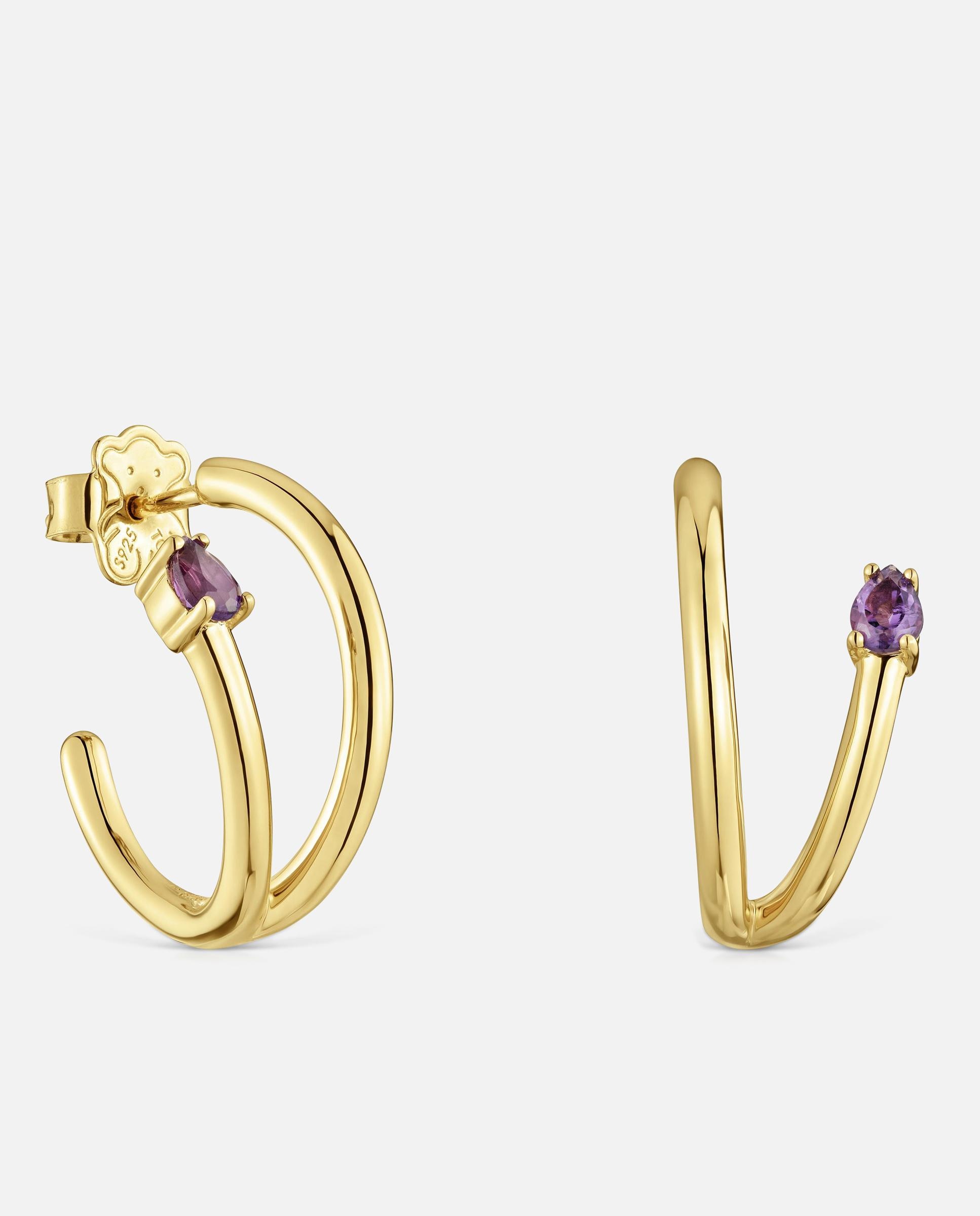 Imagem 0 de Brincos de Aro com Banho de Ouro 18 Kt Sobre Prata e Gemas Lio