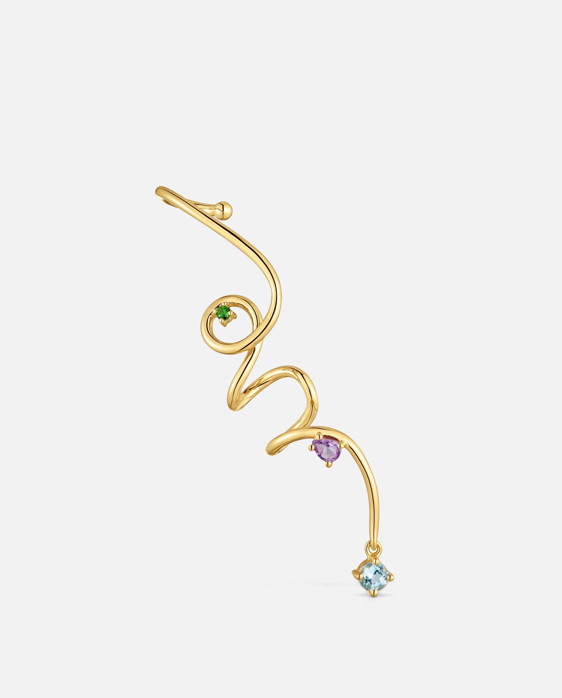 Imagem 0 de Pendiente Individual Espiral com Banho de Ouro 18 Kt Sobre Prata e Gemas Lio